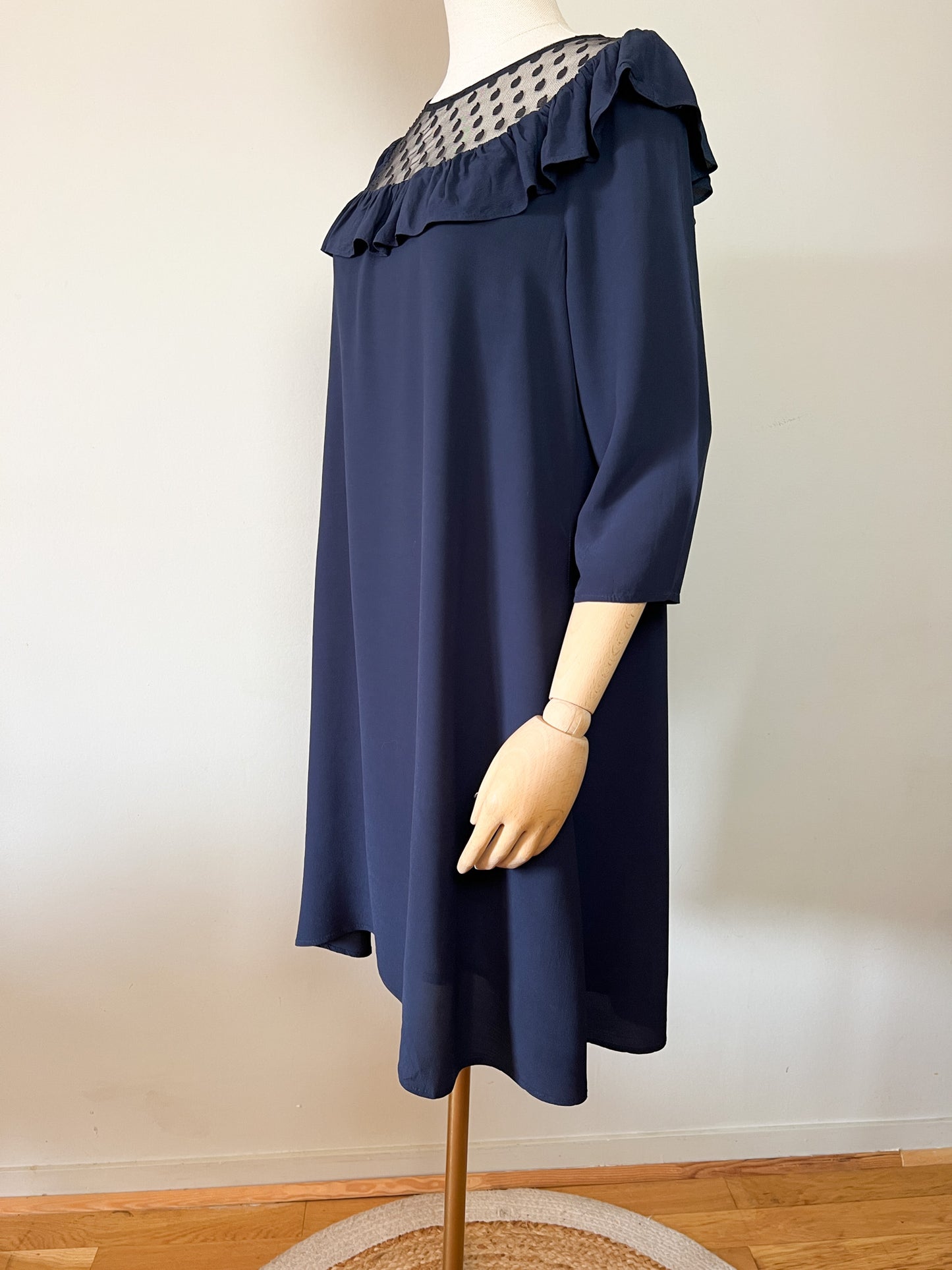 Robe Claudie Pierlot Marine Viscose - Plumetis Volant - T. 38 (Grand) - Made in France