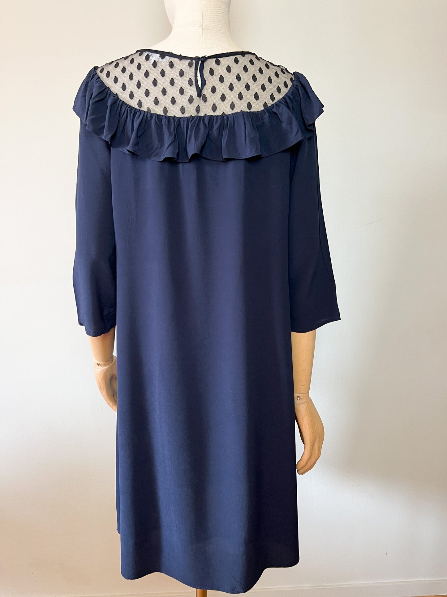 Robe Claudie Pierlot Marine Viscose - Plumetis Volant - T. 38 (Grand) - Made in France