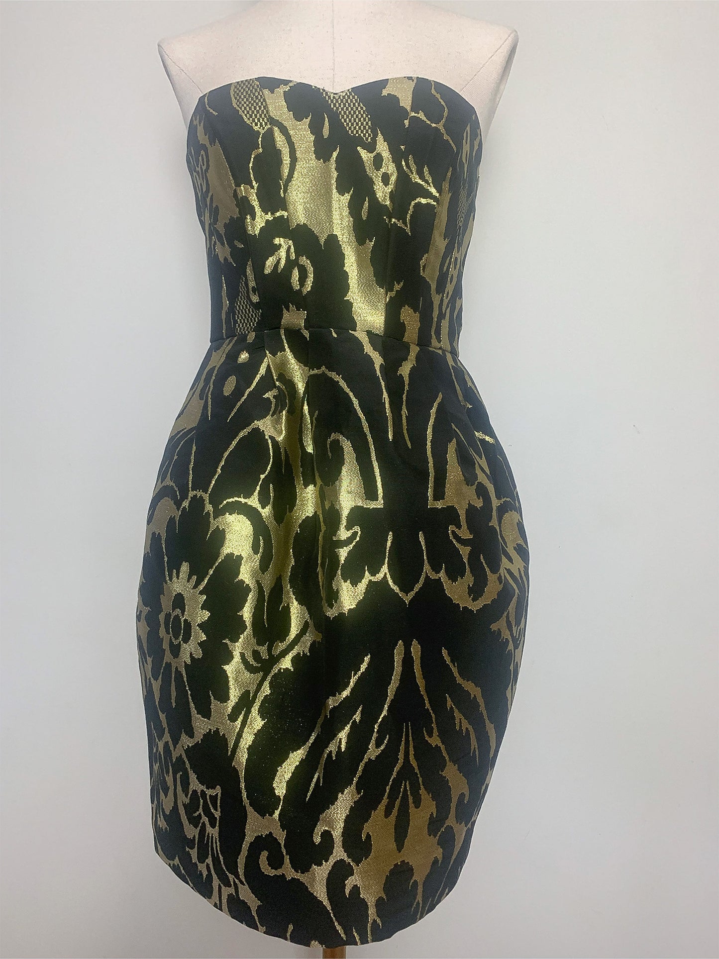 Robe Bustier Noire & Dorée Brocart - Effet Corset - Poches - T36 (S)