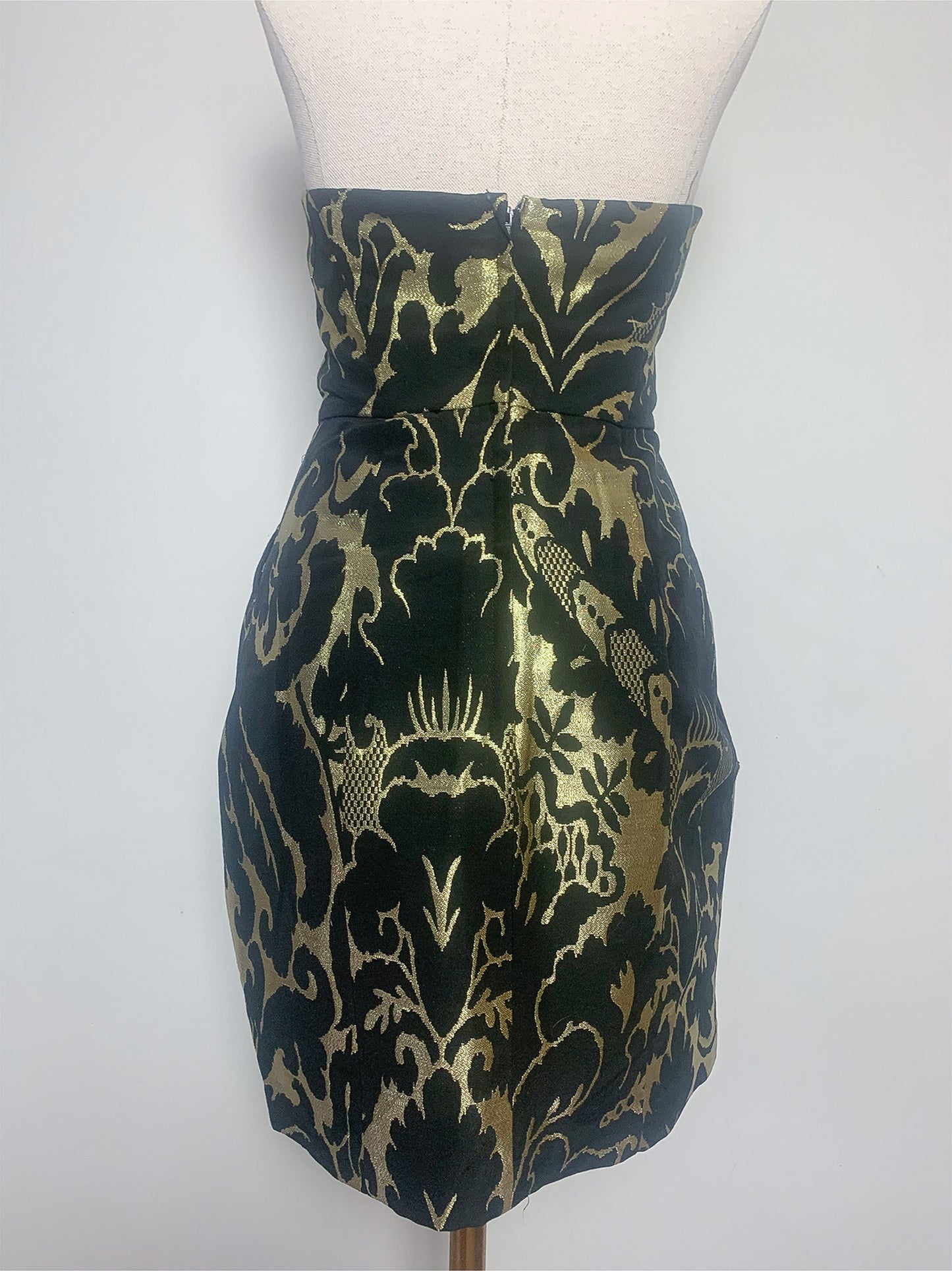 Robe Bustier Noire & Dorée Brocart - Effet Corset - Poches - T36 (S)