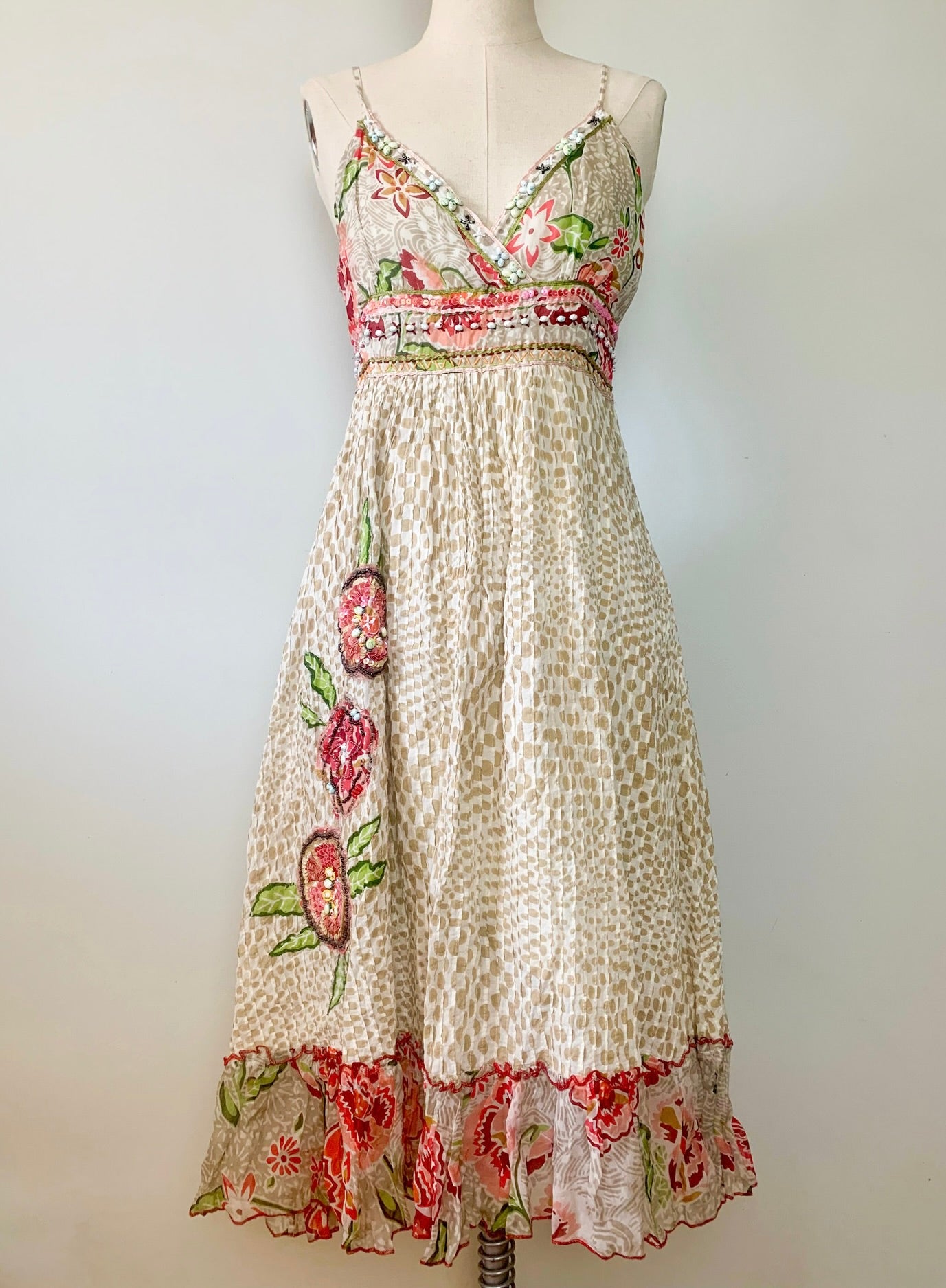 Robe Midi Bohème Renée Derhy Broderies & Perles – Coupe Empire – Taille S