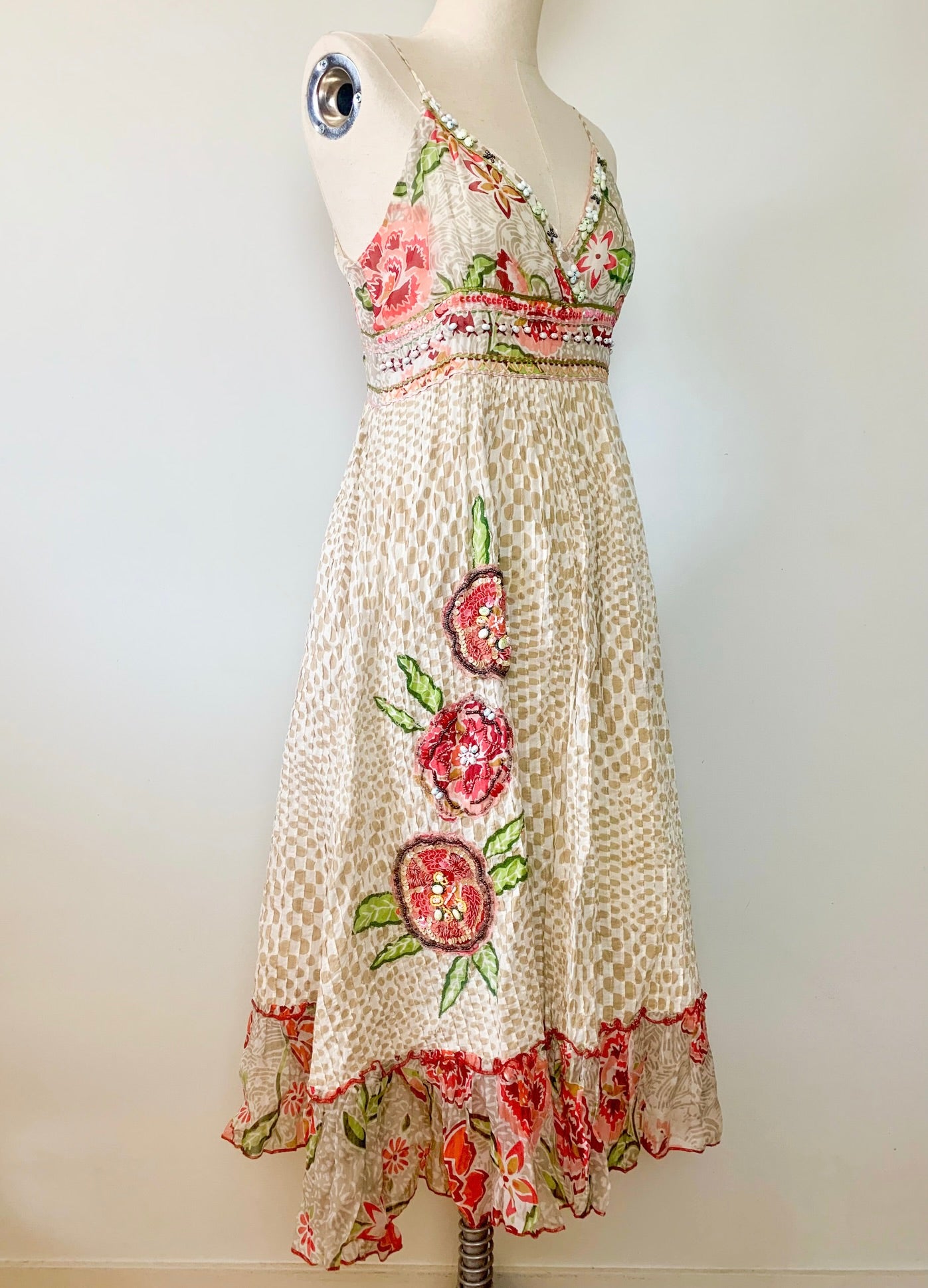 Robe Midi Bohème Renée Derhy Broderies & Perles – Coupe Empire – Taille S
