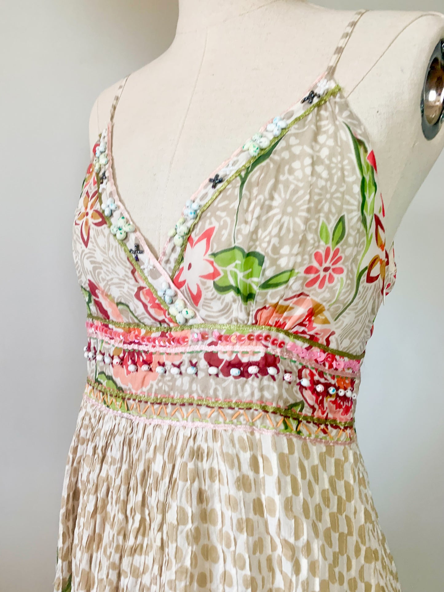 Robe Midi Bohème Renée Derhy Broderies & Perles – Coupe Empire – Taille S