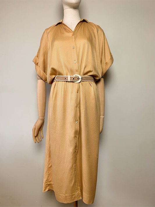 Robe midi fluide manches courtes jaune safran doré vintage Bercher