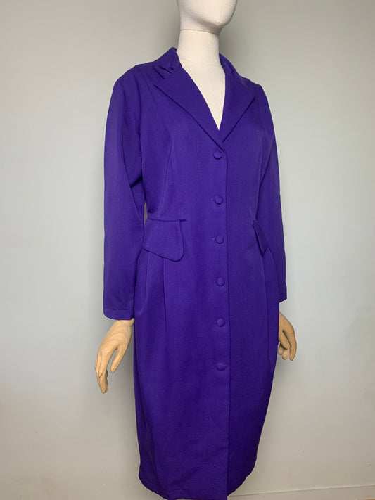 Robe Manteau Vintage Années 80 en Laine Mélangée - Violet - T. 38/40