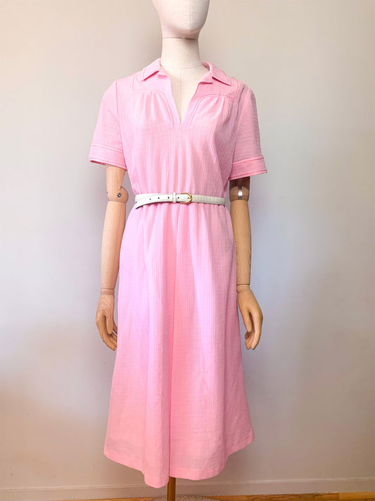 Robe manches courte col chemise rose vintage