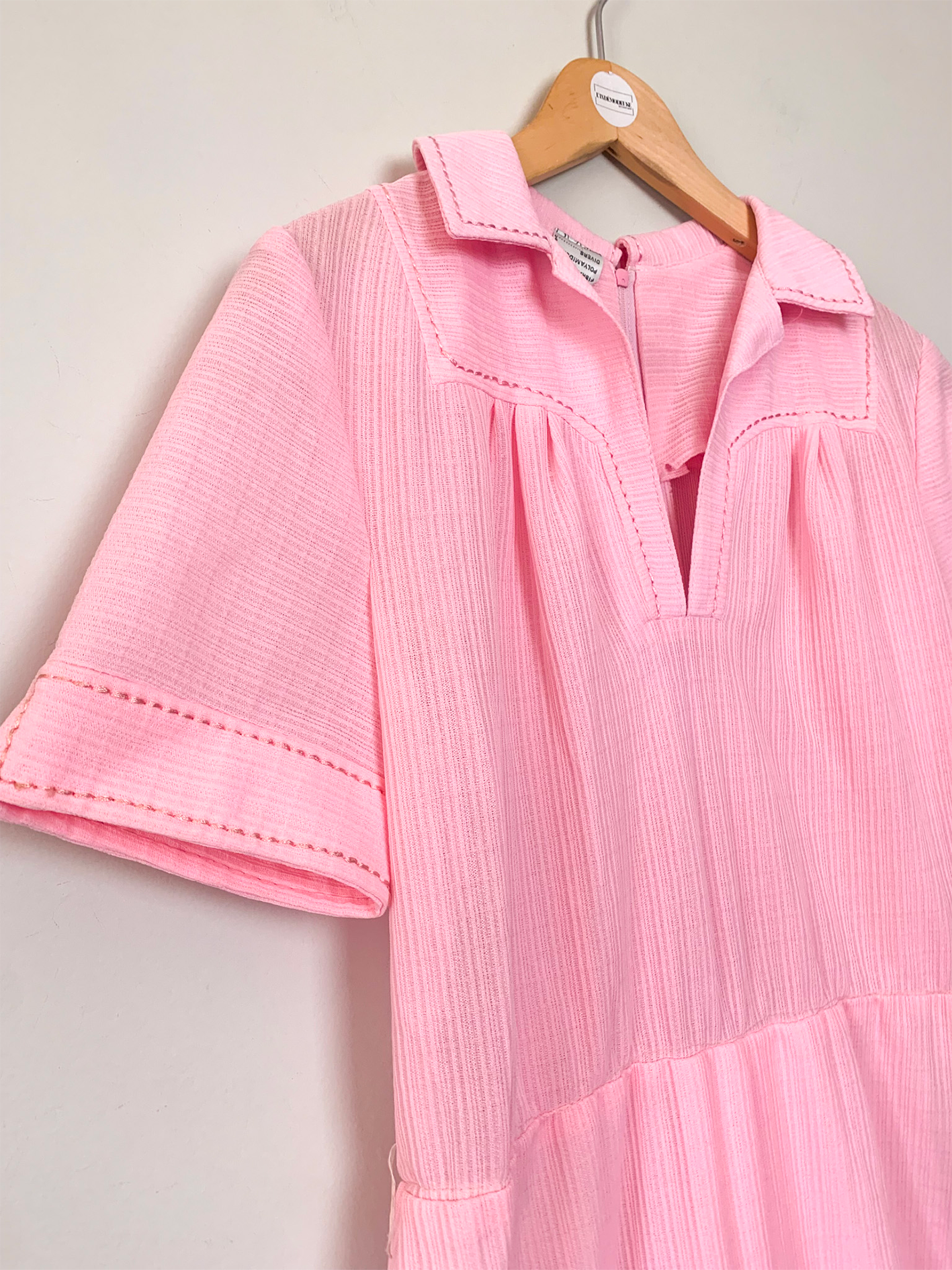 Robe manches courte col chemise rose vintage