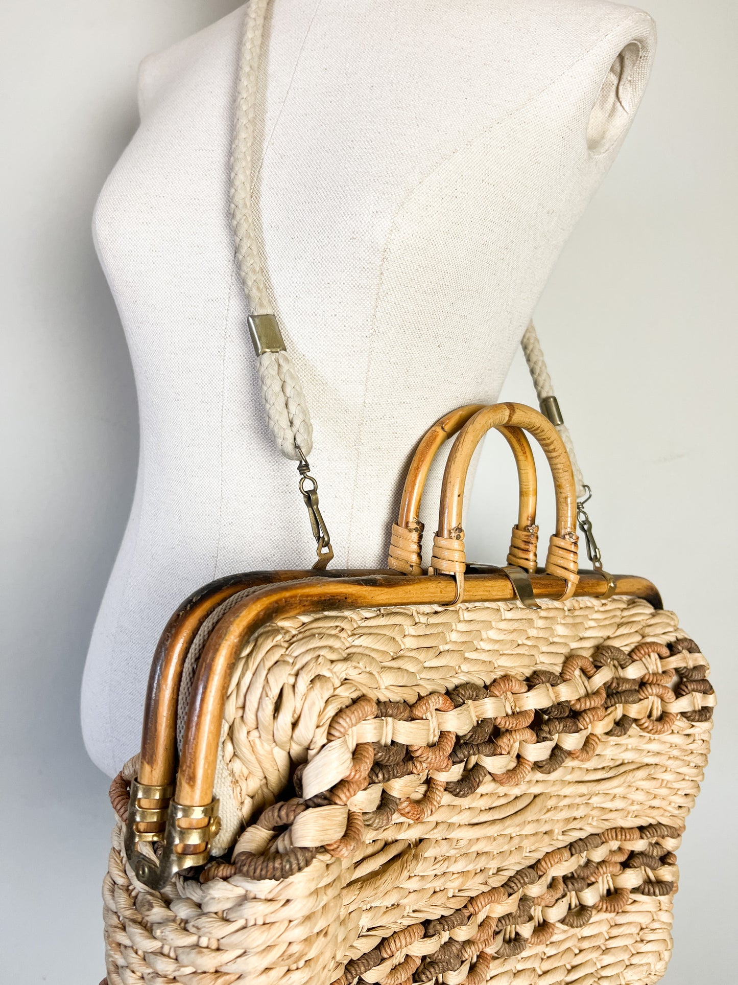 Sac Docteur Vintage en Osier & Bambou – Années 60/70 – Porté Main & Épaule