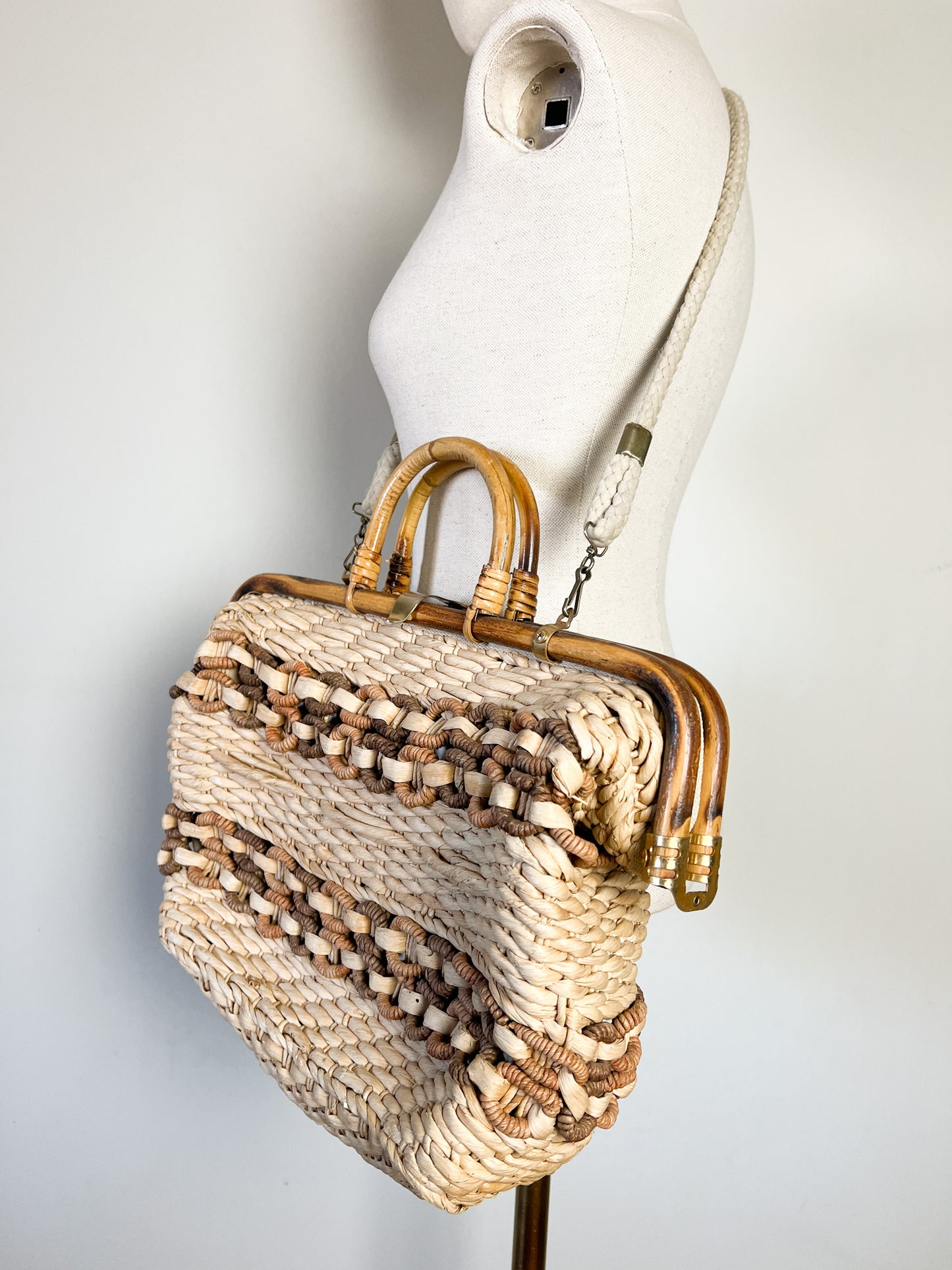 Sac Docteur Vintage en Osier & Bambou – Années 60/70 – Porté Main & Épaule