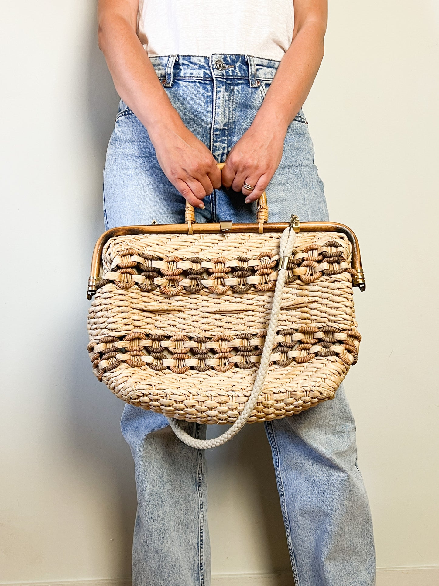 Sac Docteur Vintage en Osier & Bambou – Années 60/70 – Porté Main & Épaule