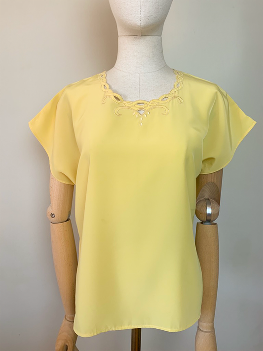Blouse jaune manches courtes avec détails brodés vintage Picwick