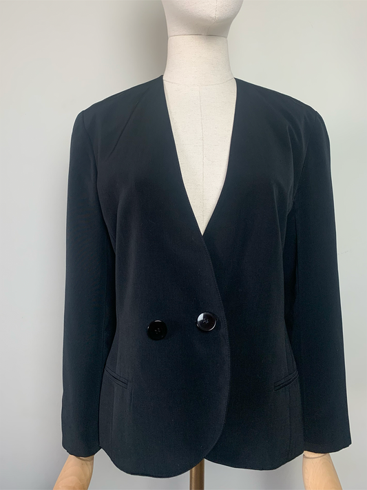 Veste Blazer Fluide Noir T 38 - Épaulettes Vintage - Made in France
