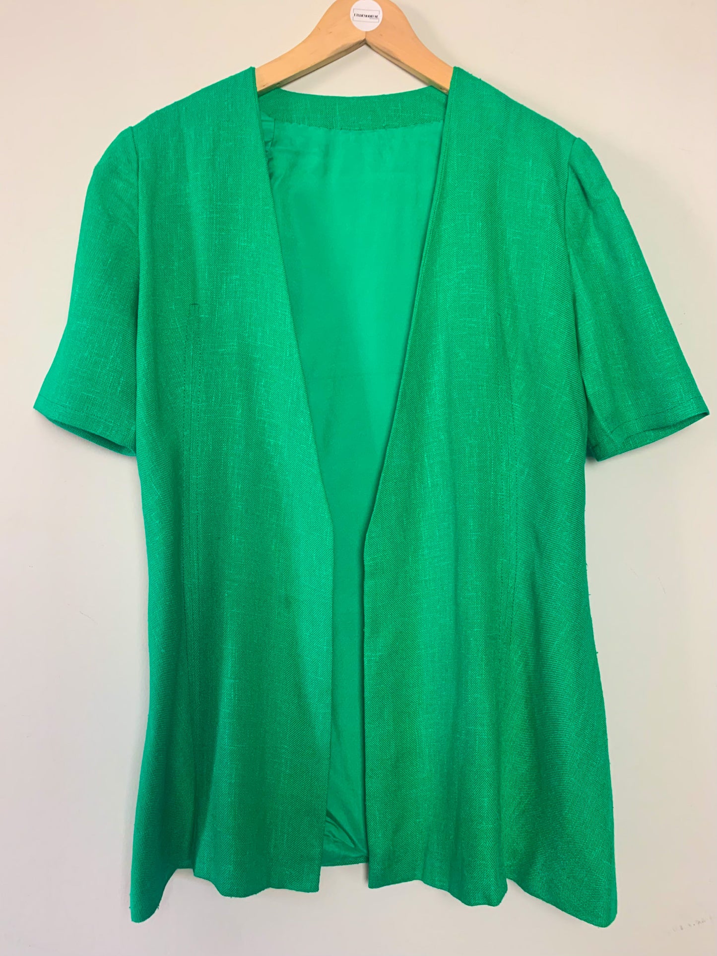 Veste Vintage Années 70 Manches Courtes - Vert Lumineux - Tissu Texturé - T. 36/38