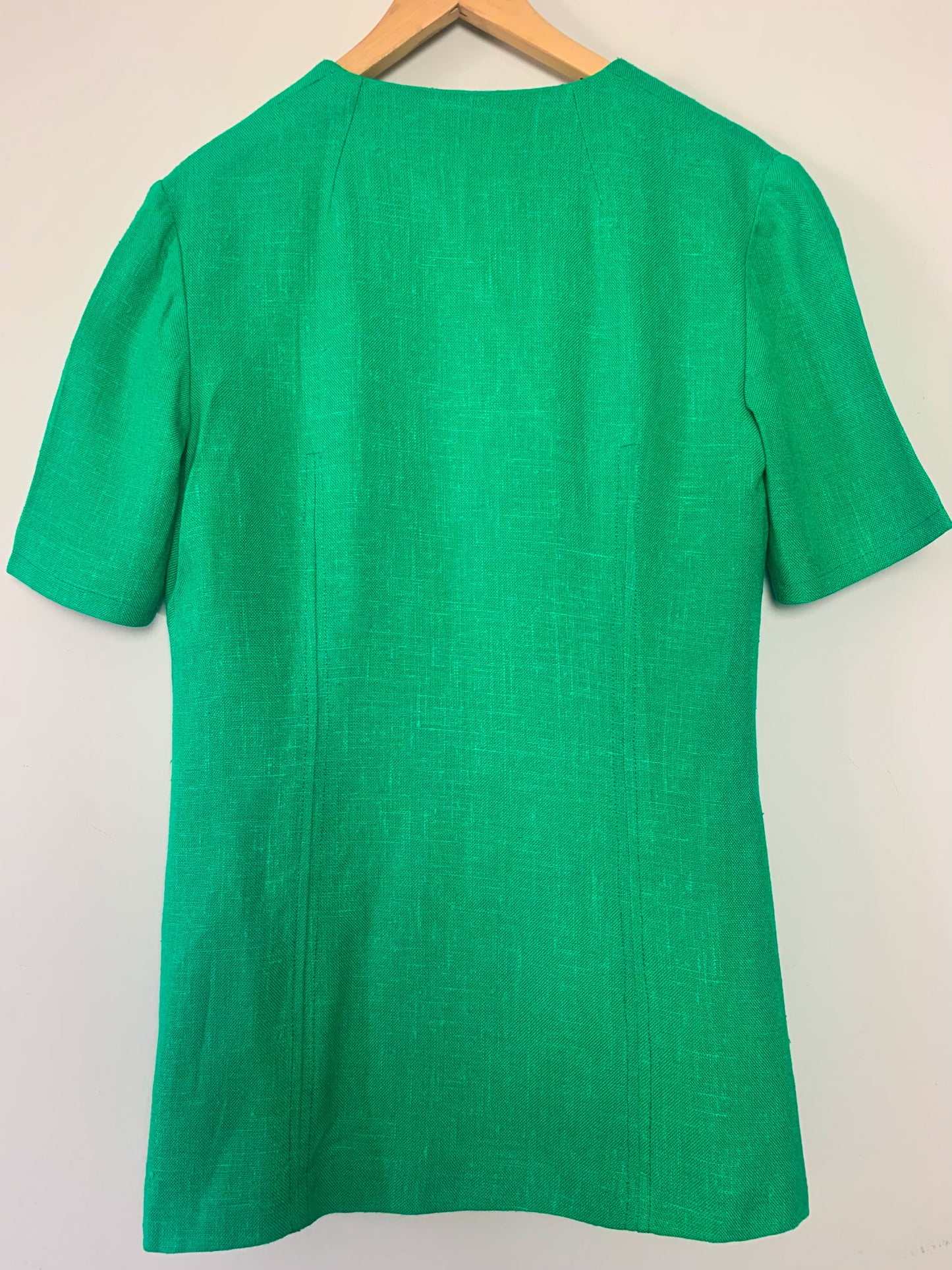 Veste Vintage Années 70 Manches Courtes - Vert Lumineux - Tissu Texturé - T. 36/38
