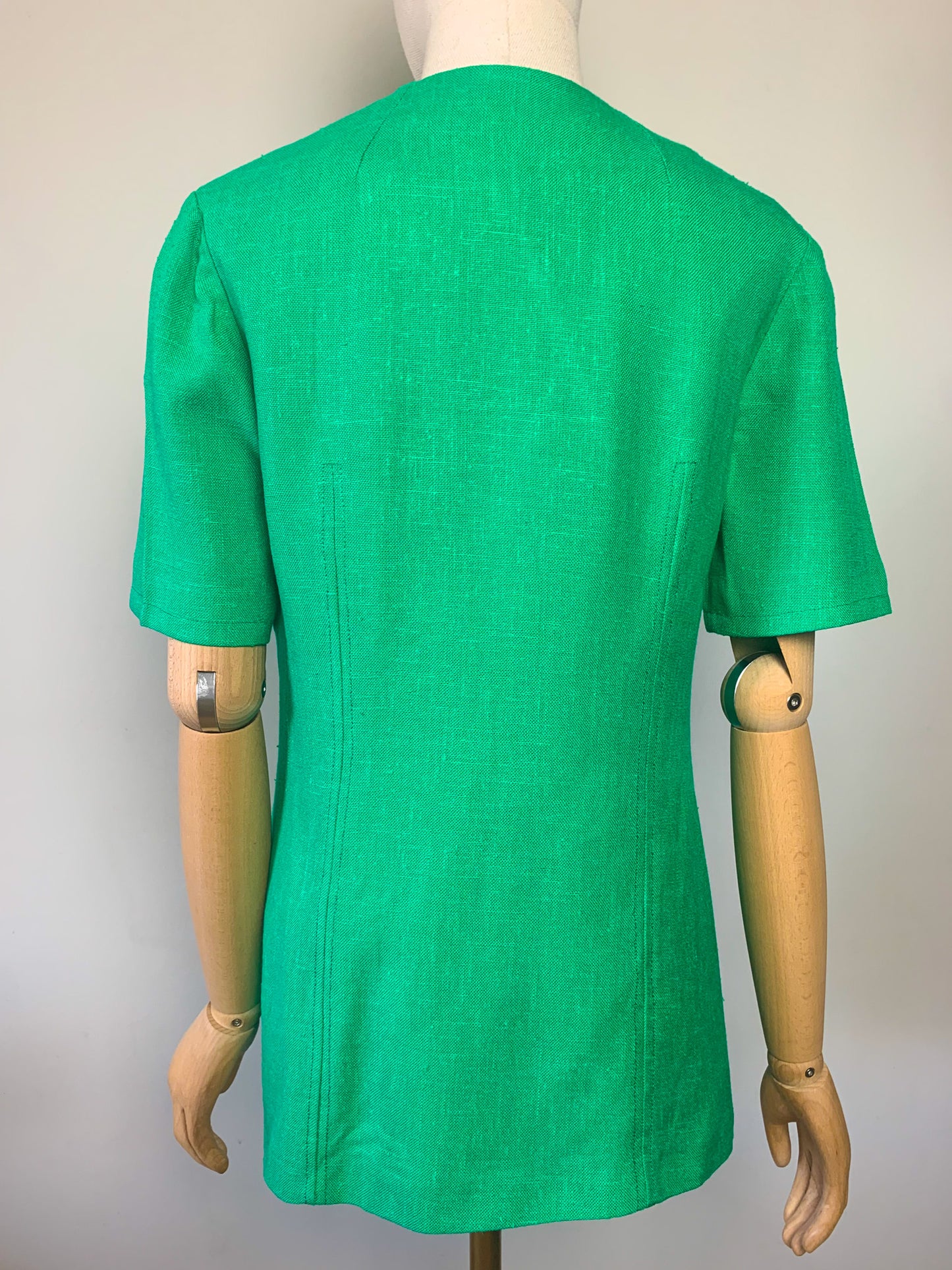 Veste Vintage Années 70 Manches Courtes - Vert Lumineux - Tissu Texturé - T. 36/38