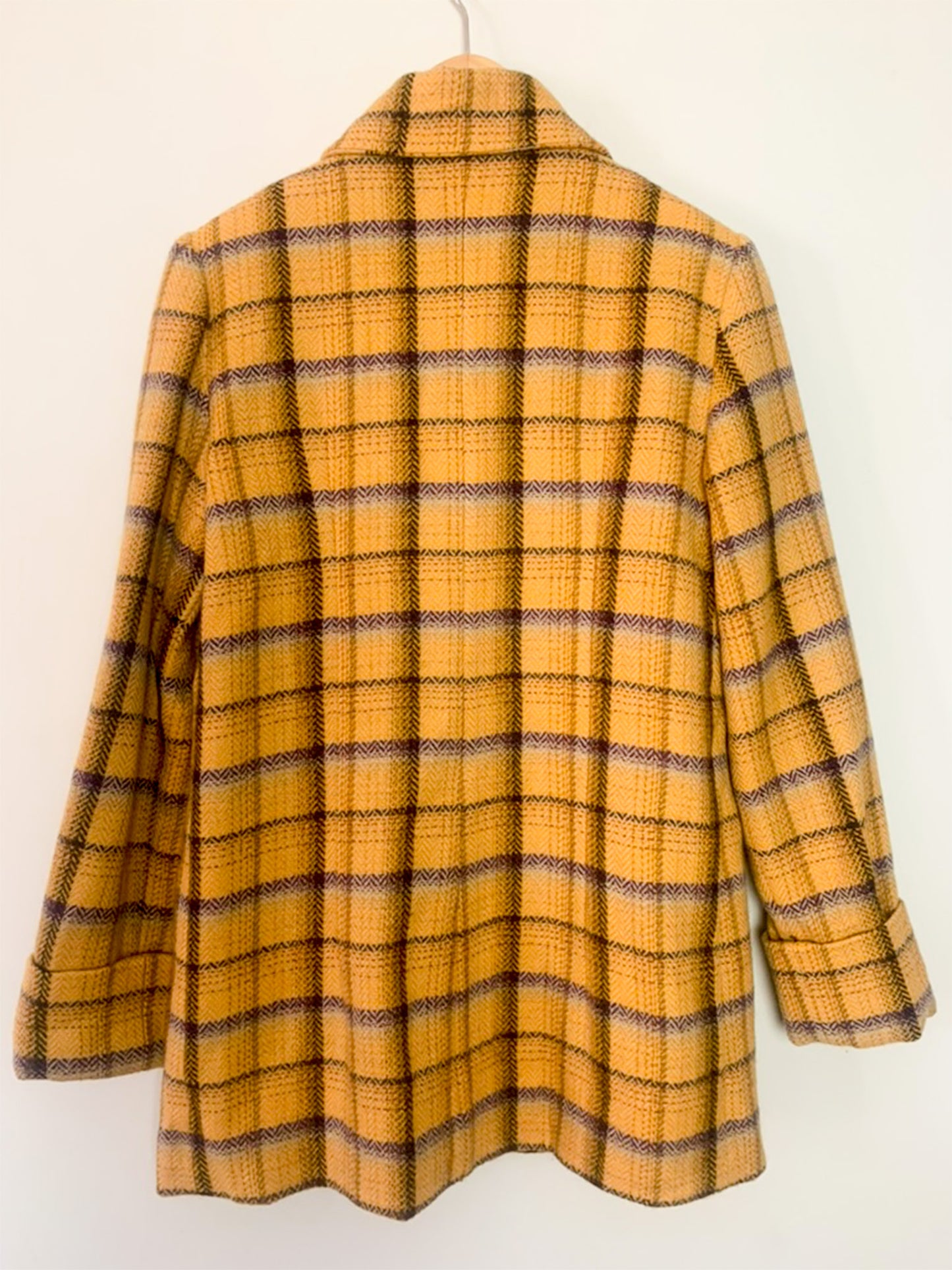 Veste-Manteau Tara Jarmon Alpine Vintage - 100% Laine Carreaux Moutarde & Violet - Fabriqué en France - T. 38