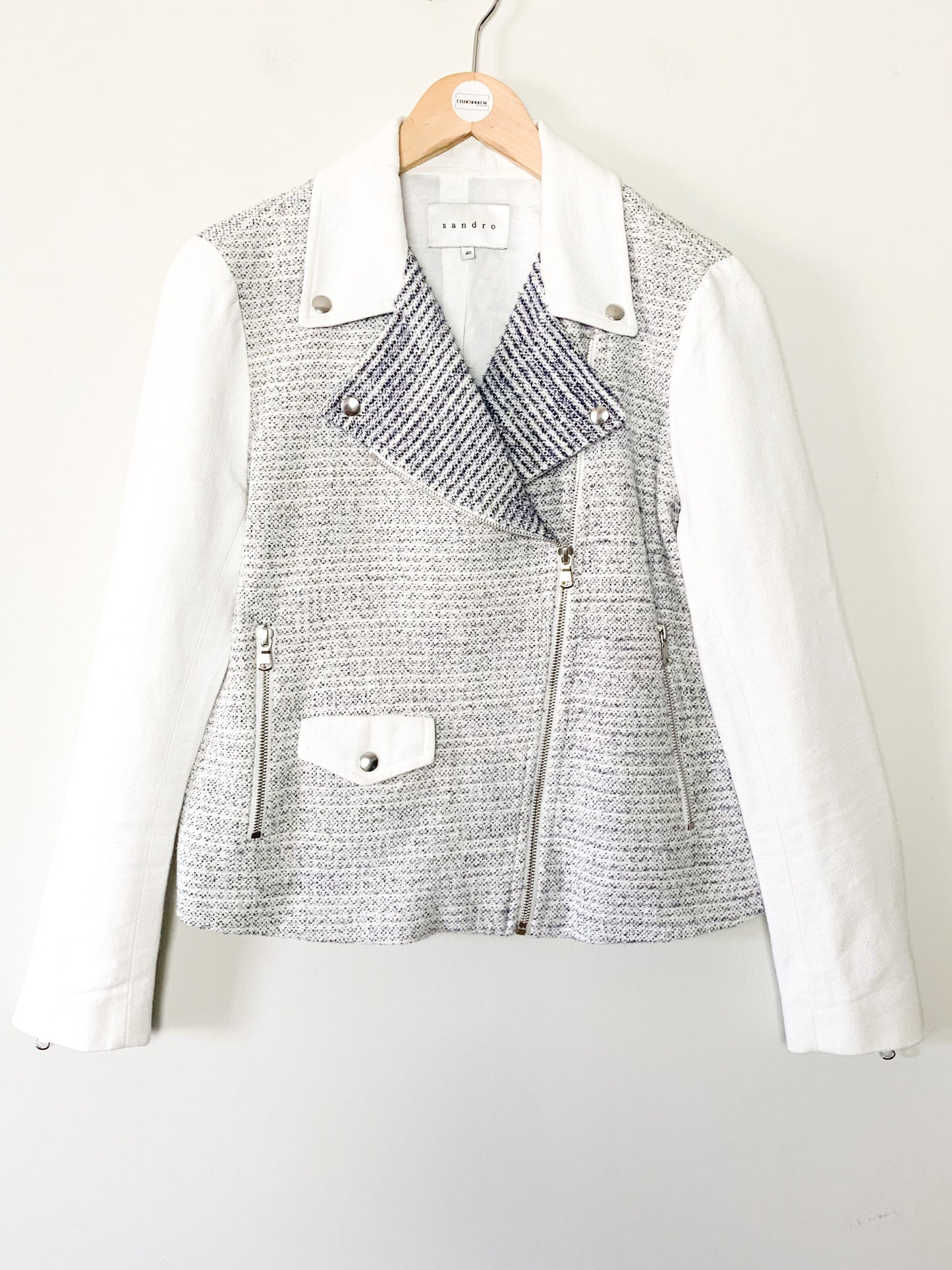 Perfecto Sandro Paris - Lin & Coton Texturé Écru - Détails Zips - T. 40