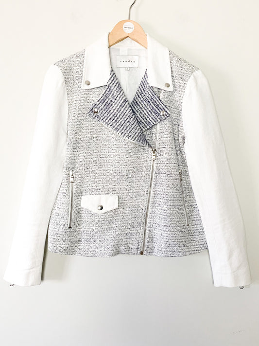 Perfecto Sandro Paris - Lin & Coton Texturé Écru - Détails Zips - T. 40
