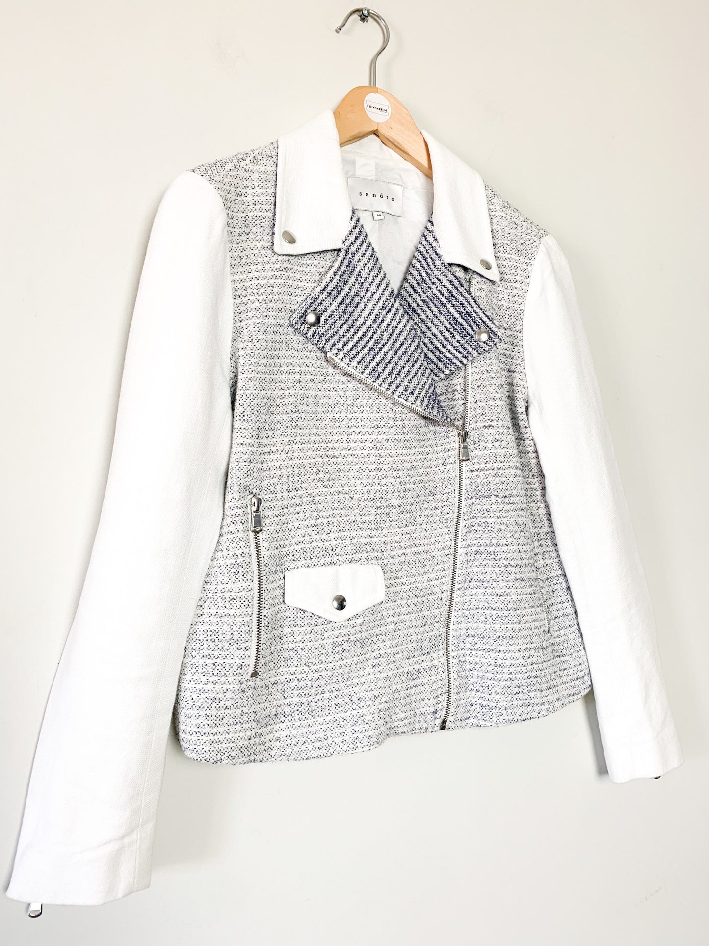 Perfecto Sandro Paris - Lin & Coton Texturé Écru - Détails Zips - T. 40