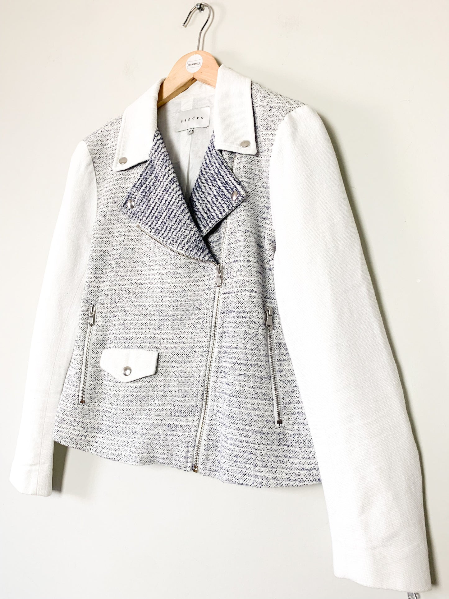 Perfecto Sandro Paris - Lin & Coton Texturé Écru - Détails Zips - T. 40