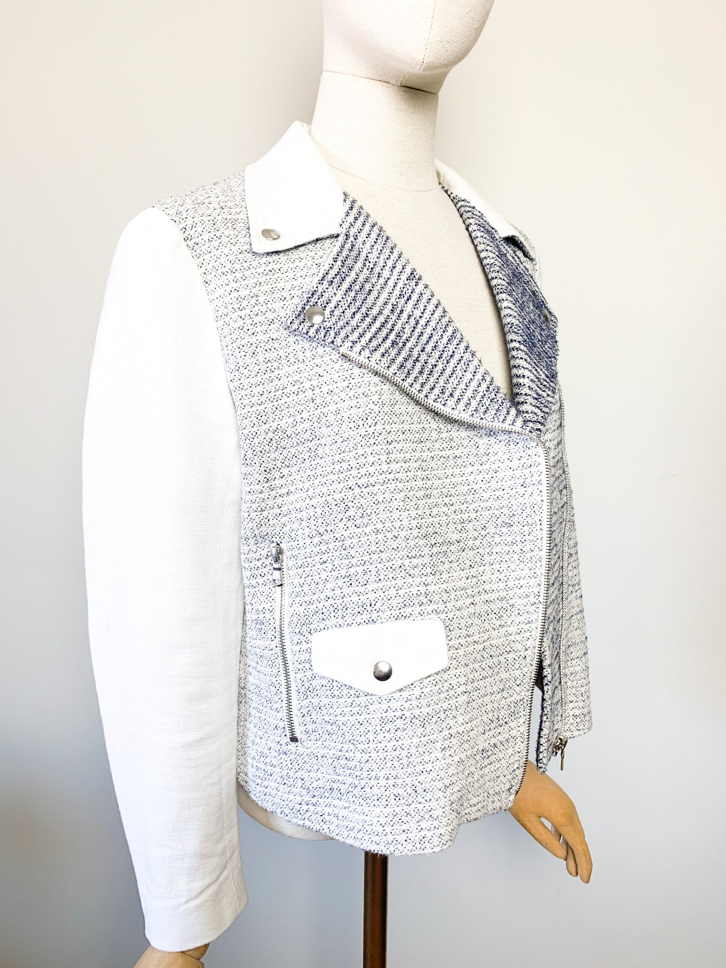 Perfecto Sandro Paris - Lin & Coton Texturé Écru - Détails Zips - T. 40
