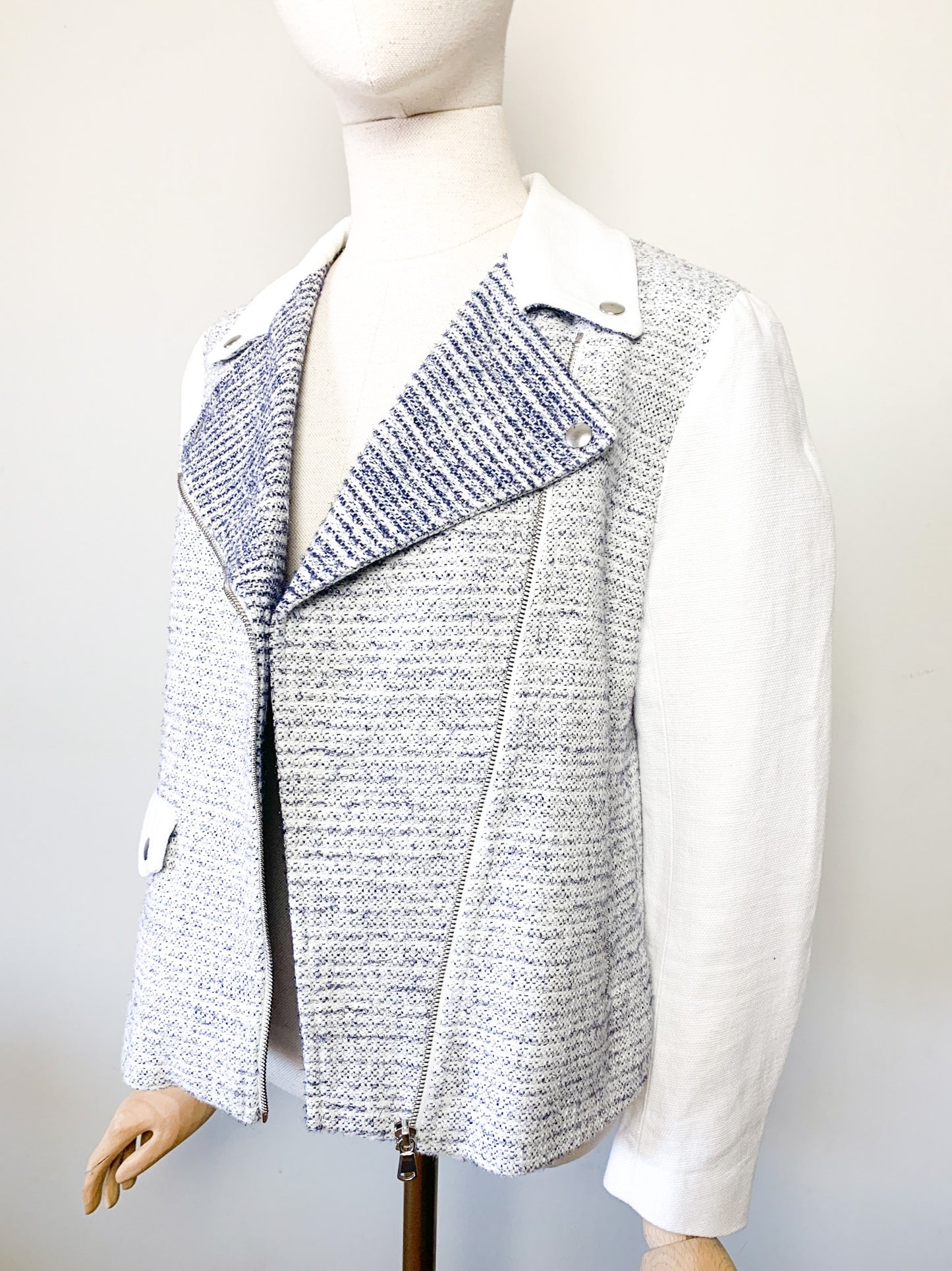 Perfecto Sandro Paris - Lin & Coton Texturé Écru - Détails Zips - T. 40
