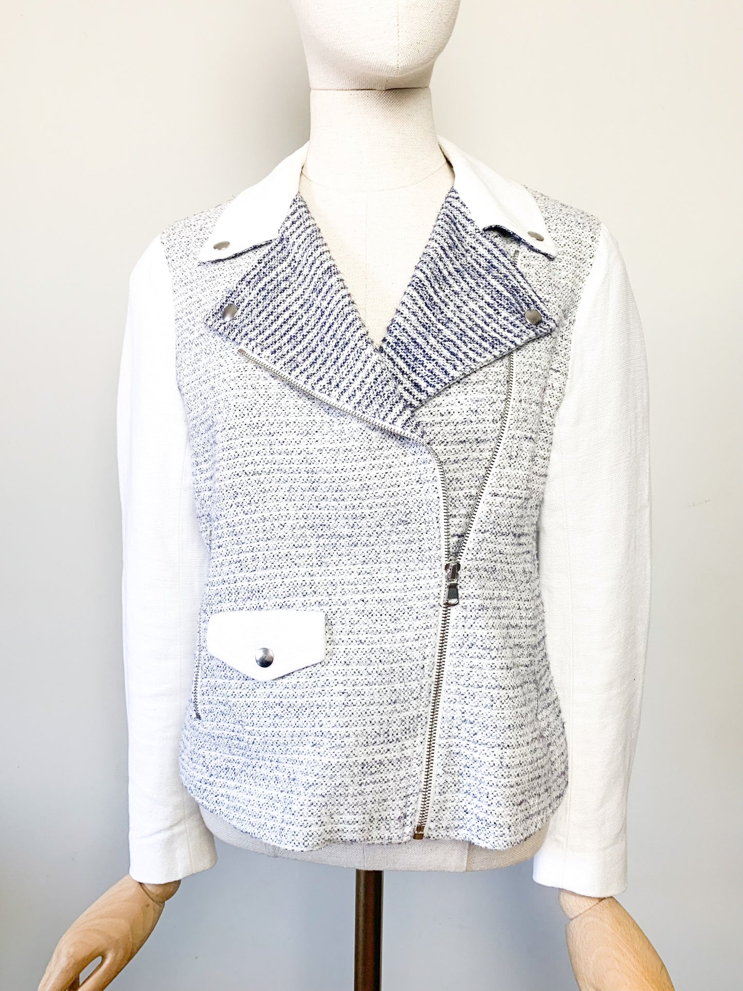 Perfecto Sandro Paris - Lin & Coton Texturé Écru - Détails Zips - T. 40