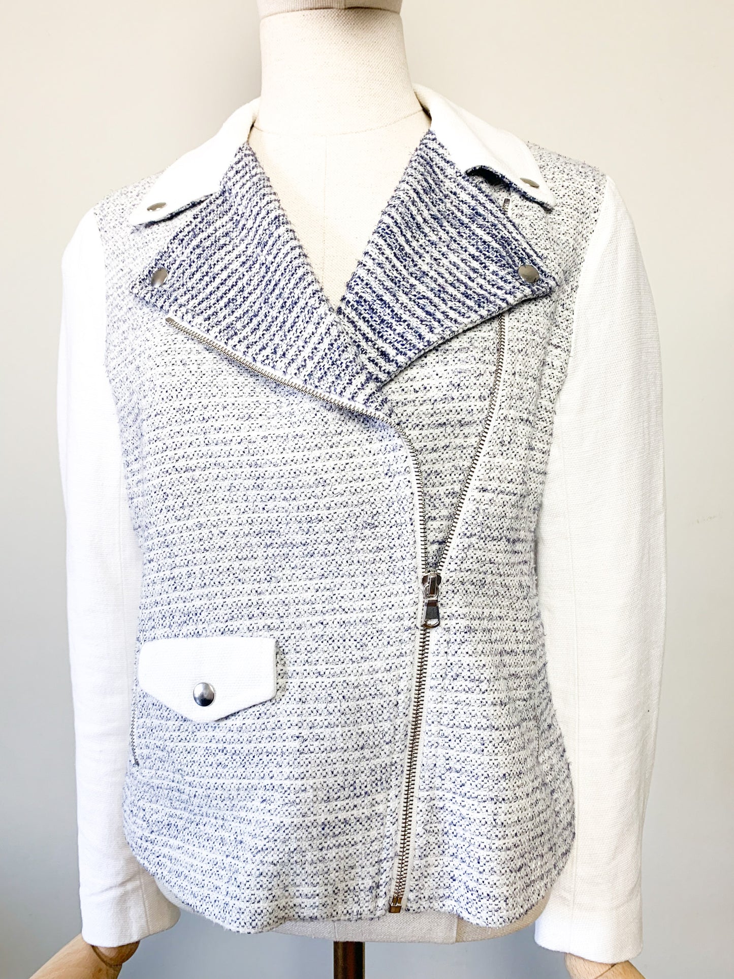 Perfecto Sandro Paris - Lin & Coton Texturé Écru - Détails Zips - T. 40