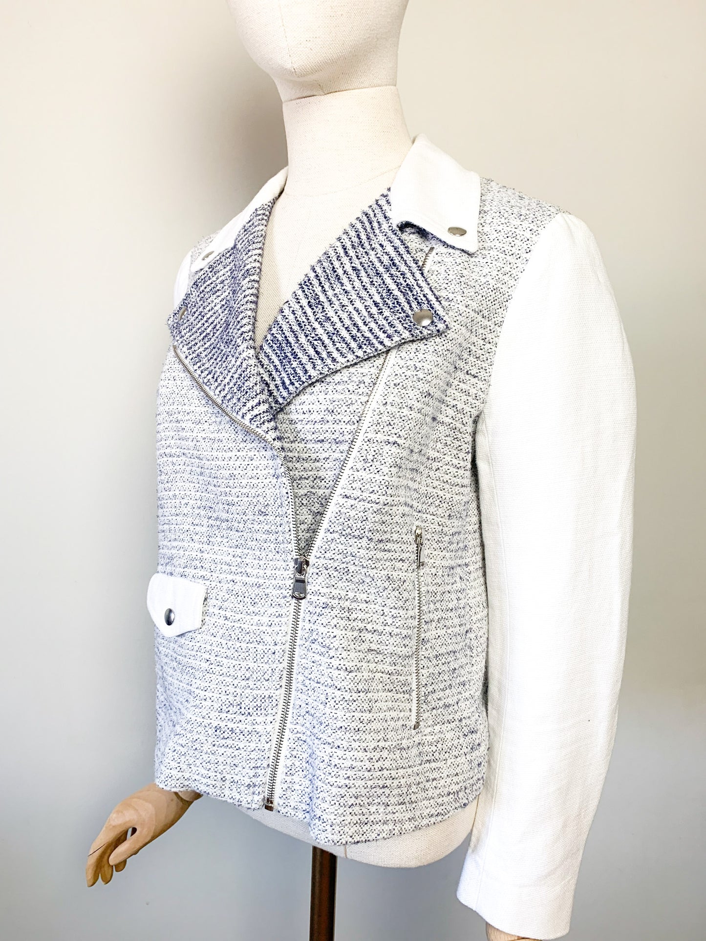 Perfecto Sandro Paris - Lin & Coton Texturé Écru - Détails Zips - T. 40