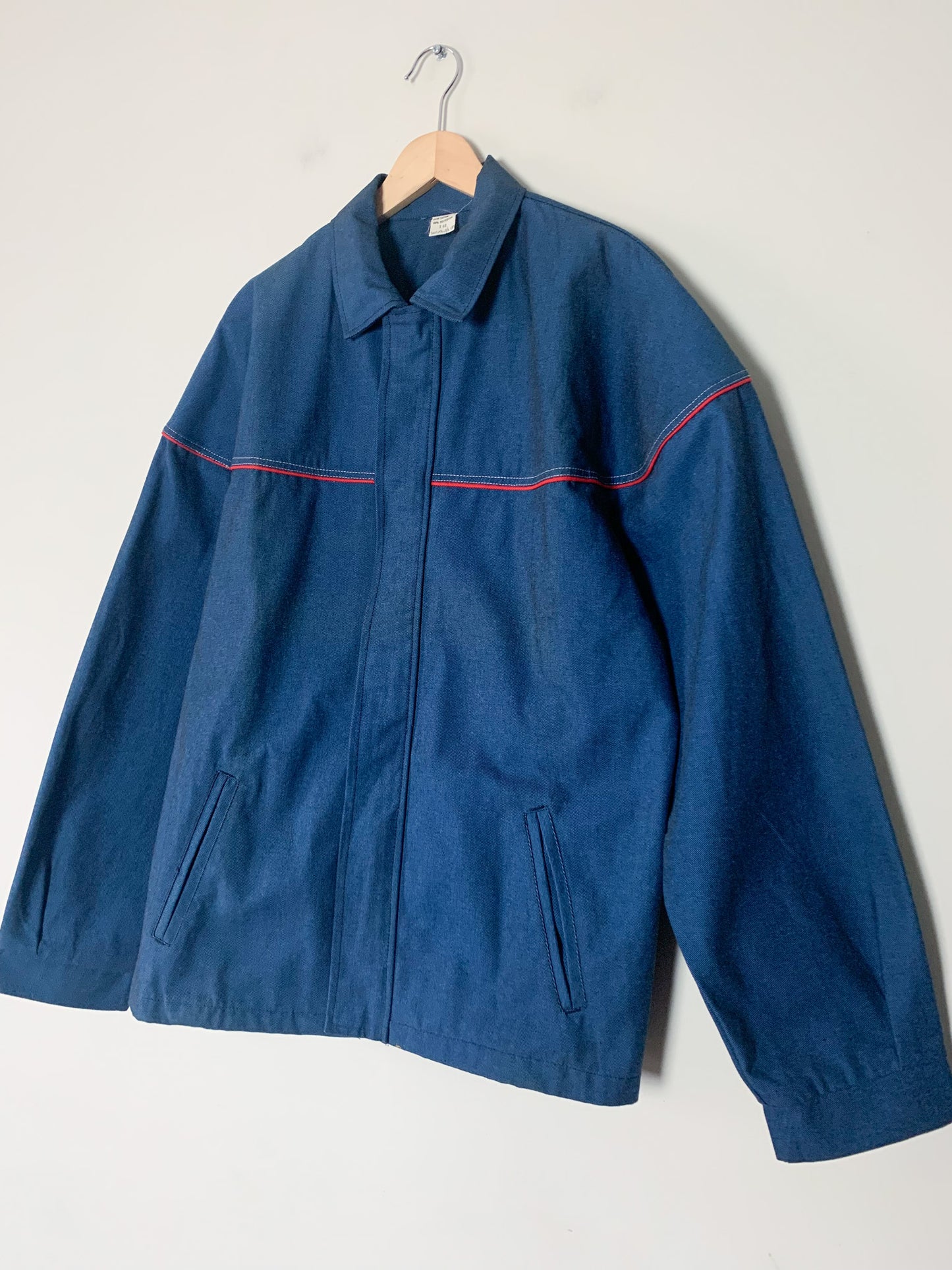 Veste Workwear Vintage Années 90 Bleu & Liseré Rouge - Coton - Unisexe - T. L