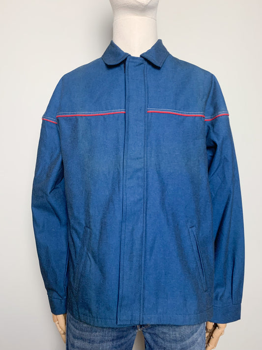 Veste Workwear Vintage Années 90 Bleu & Liseré Rouge - Coton - Unisexe - T. L