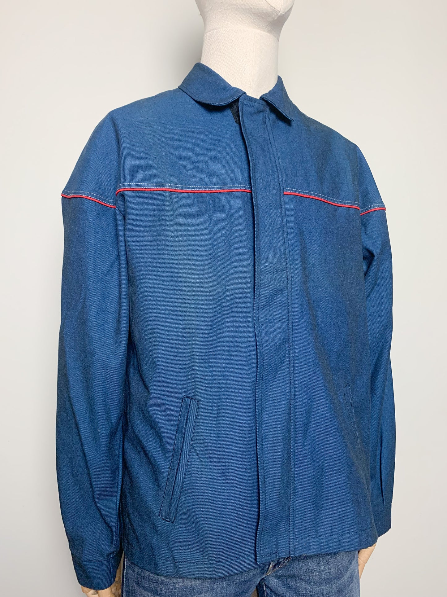 Veste Workwear Vintage Années 90 Bleu & Liseré Rouge - Coton - Unisexe - T. L