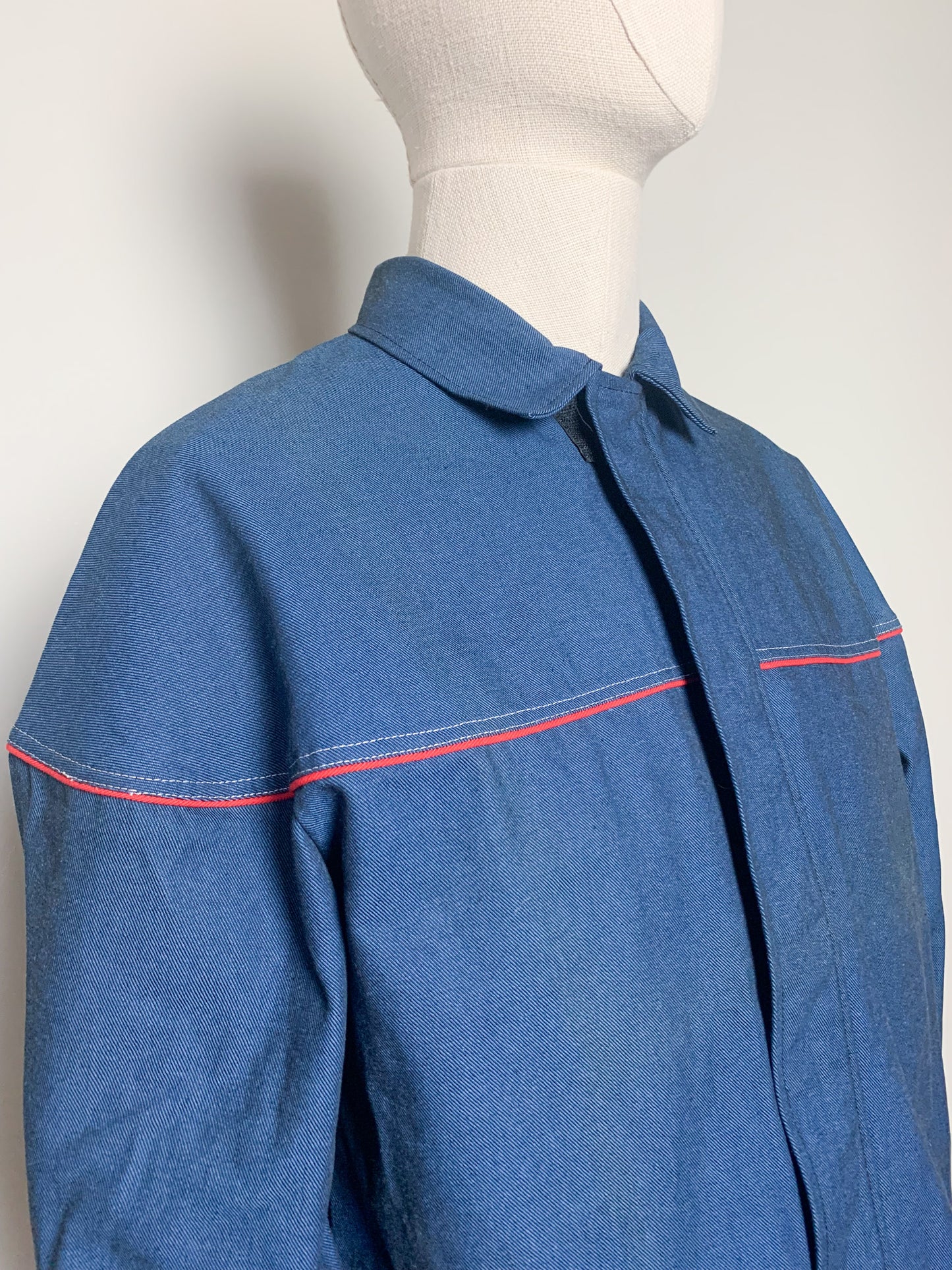 Veste Workwear Vintage Années 90 Bleu & Liseré Rouge - Coton - Unisexe - T. L