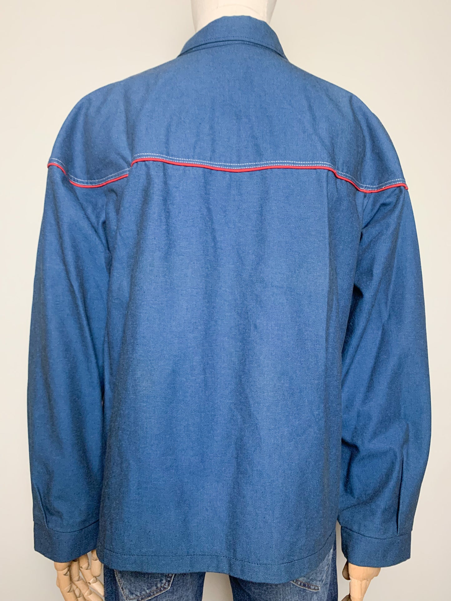 Veste Workwear Vintage Années 90 Bleu & Liseré Rouge - Coton - Unisexe - T. L