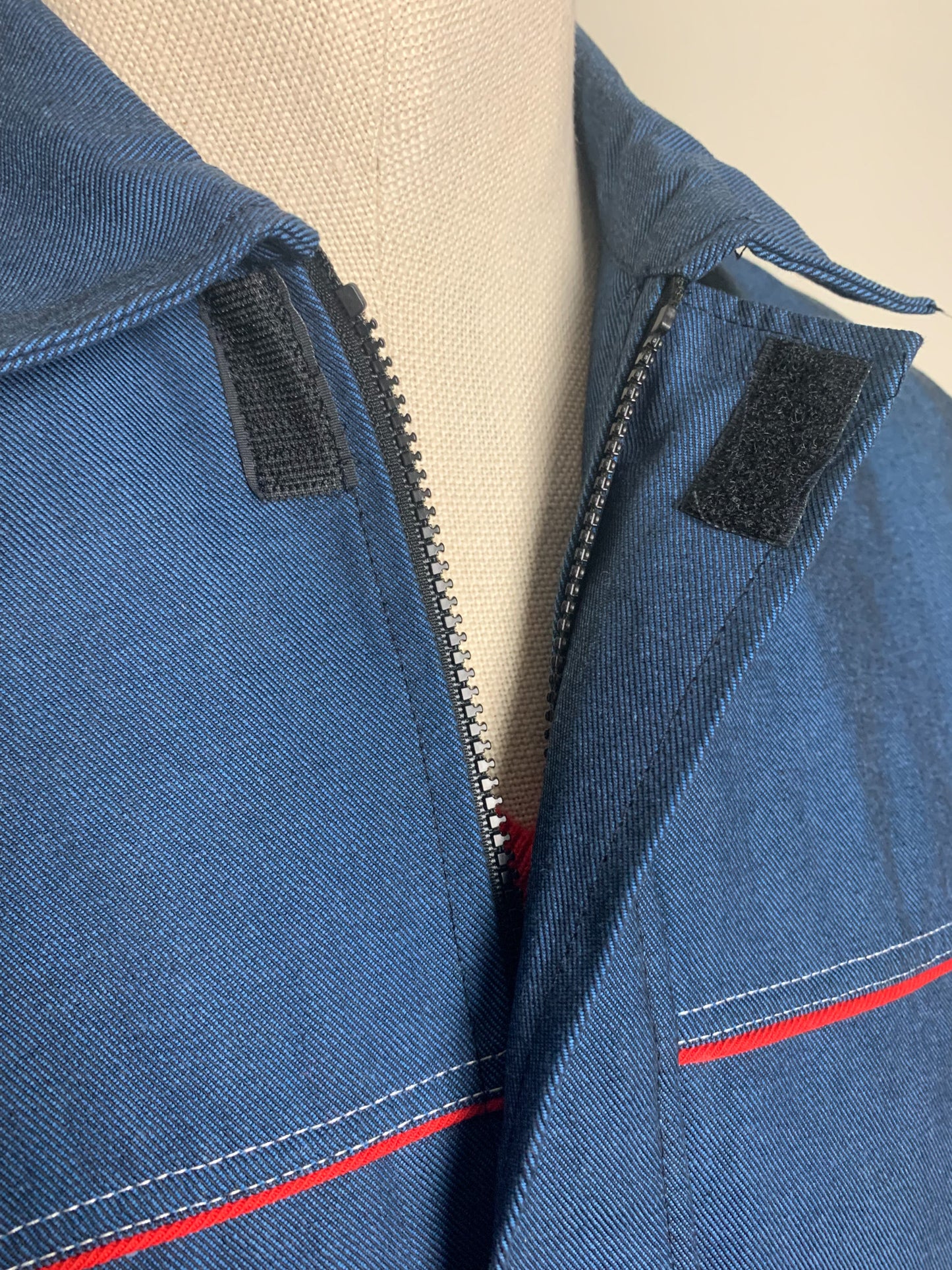 Veste Workwear Vintage Années 90 Bleu & Liseré Rouge - Coton - Unisexe - T. L