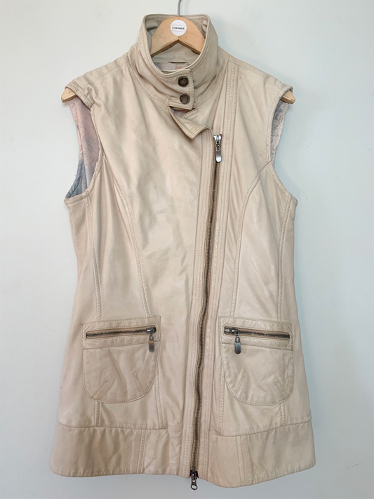 Veste sans manche en cuir beige vintage