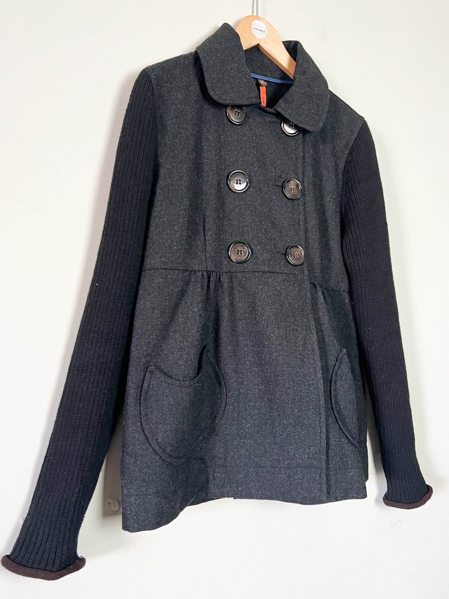 Caban Femme Cop Copine Bi-Matière - Laine & Maille - Anthracite & Noir - Taille 40