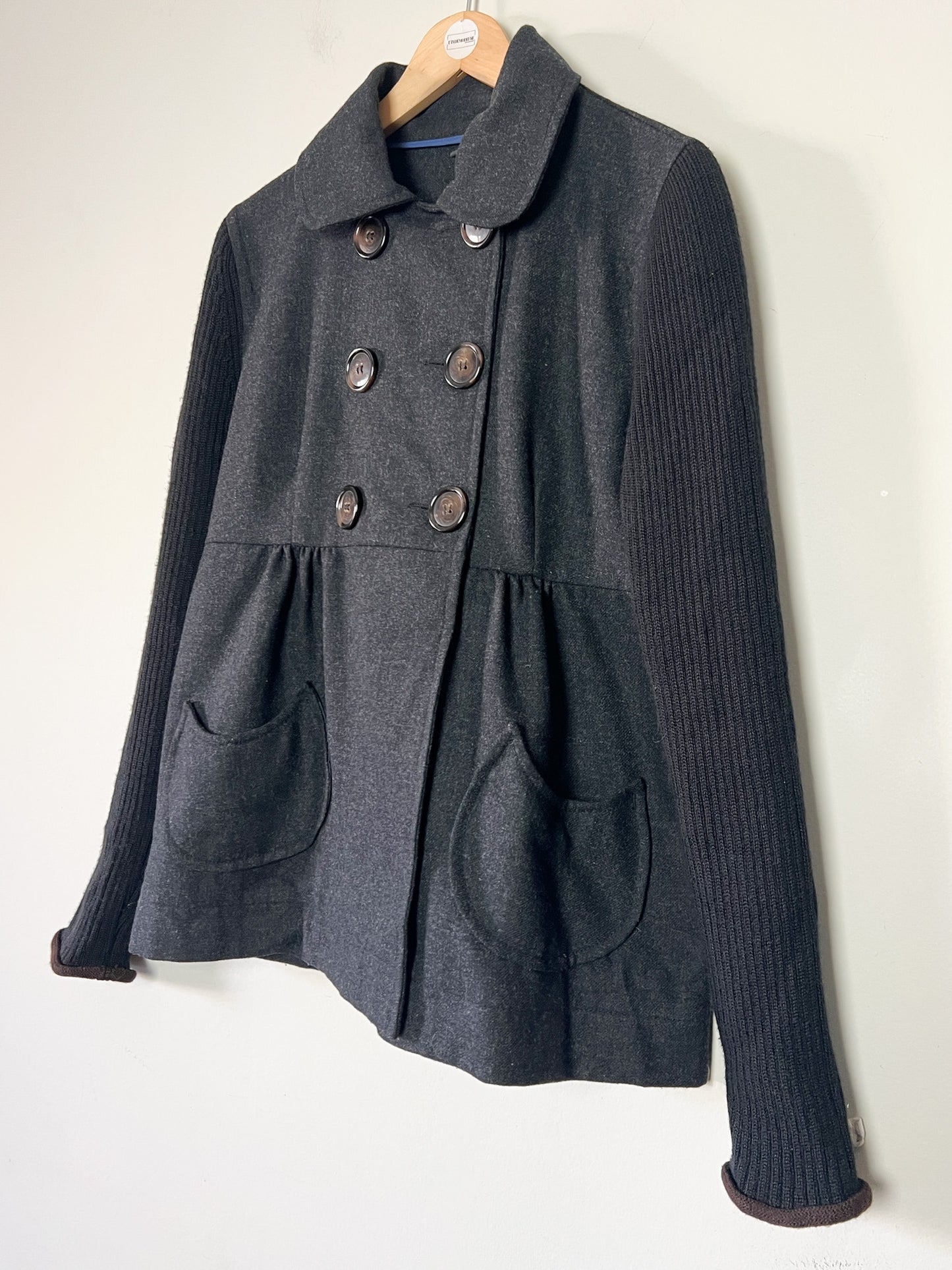 Caban Femme Cop Copine Bi-Matière - Laine & Maille - Anthracite & Noir - Taille 40
