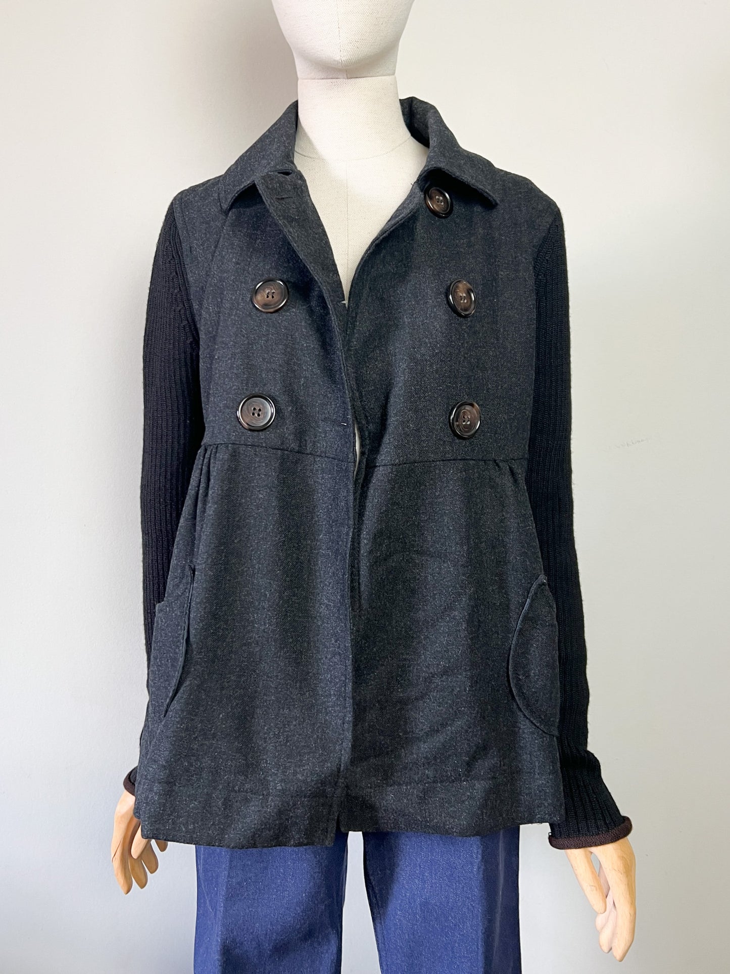 Caban Femme Cop Copine Bi-Matière - Laine & Maille - Anthracite & Noir - Taille 40