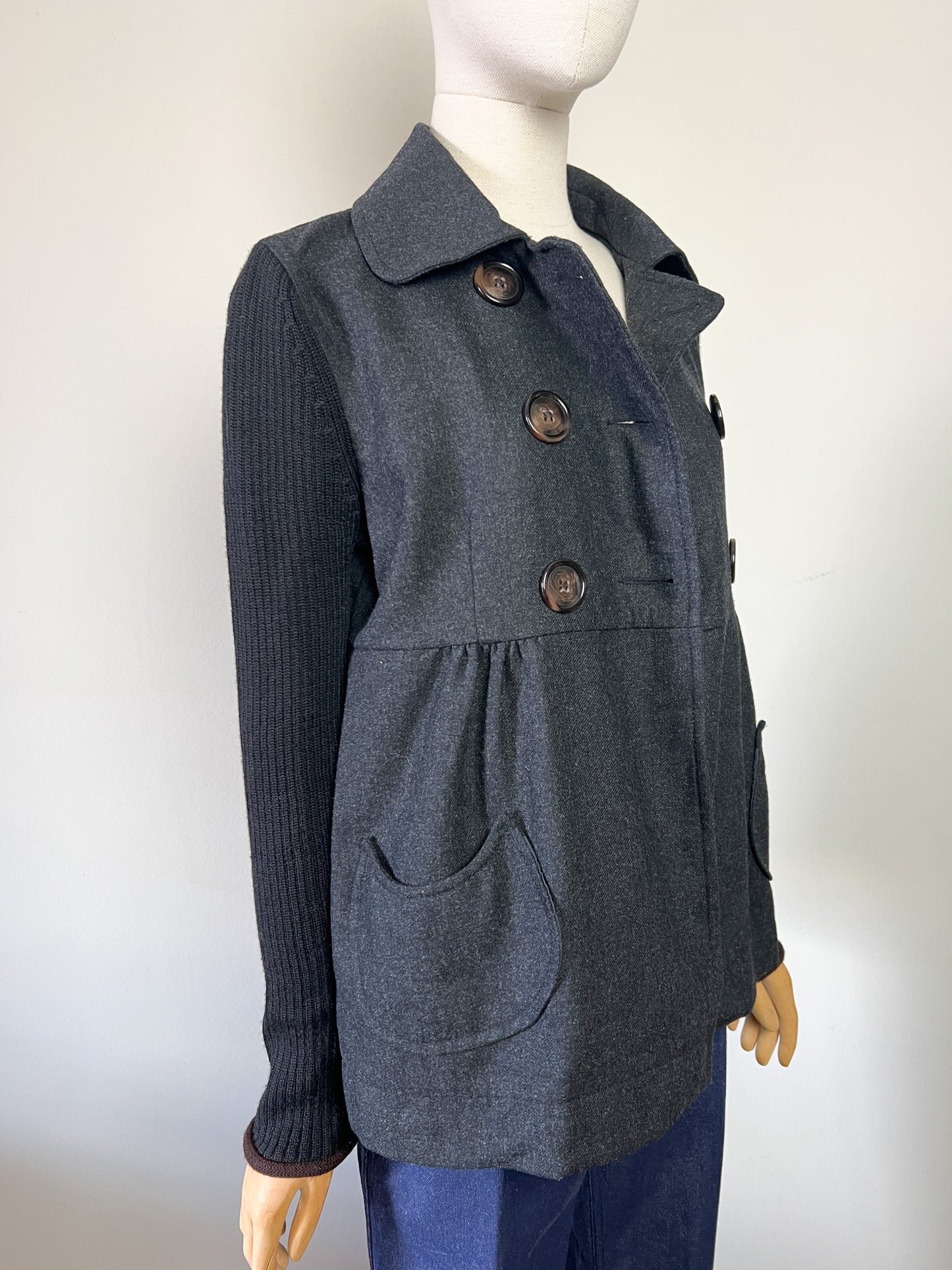 Caban Femme Cop Copine Bi-Matière - Laine & Maille - Anthracite & Noir - Taille 40