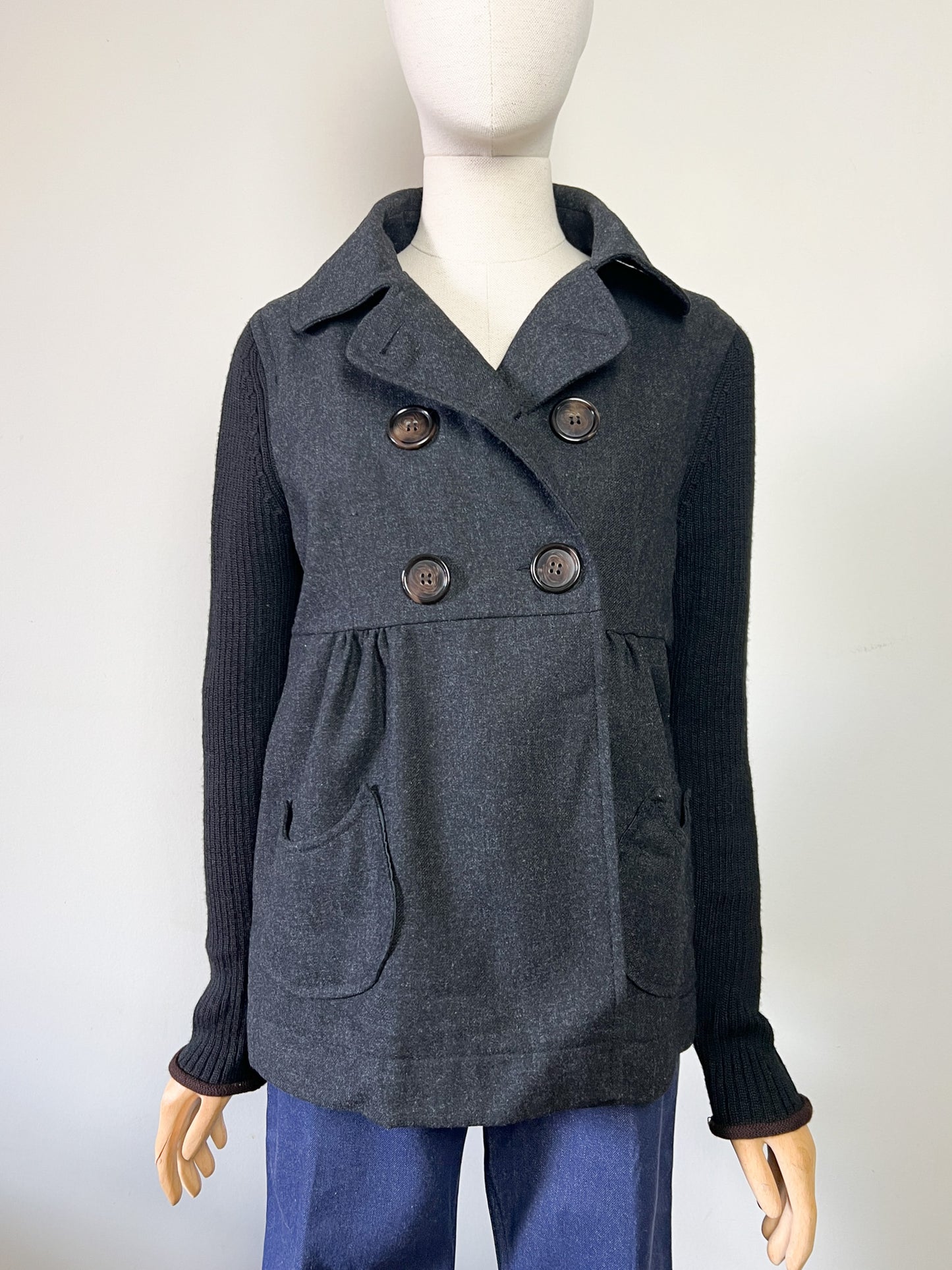 Caban Femme Cop Copine Bi-Matière - Laine & Maille - Anthracite & Noir - Taille 40