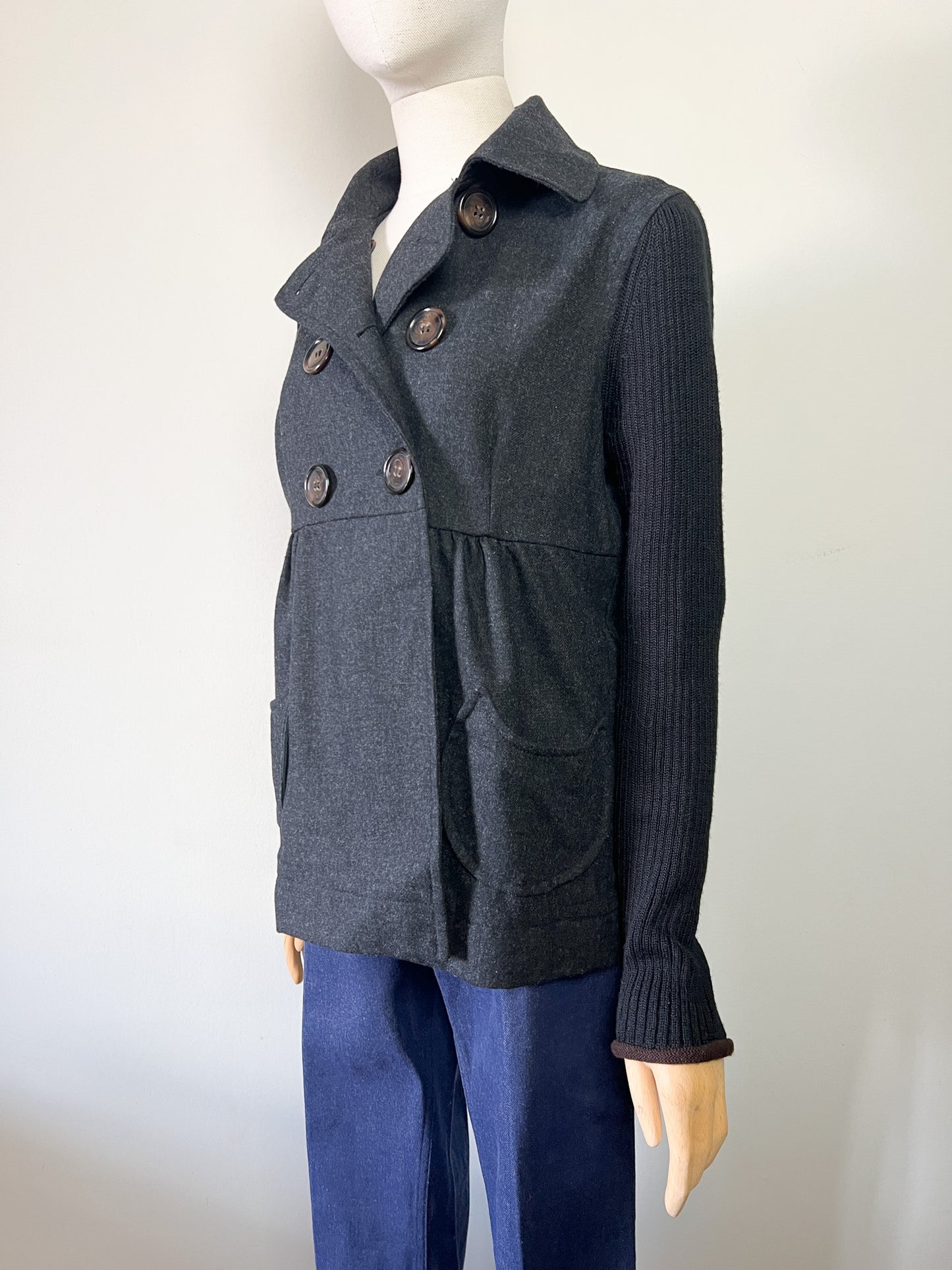 Caban Femme Cop Copine Bi-Matière - Laine & Maille - Anthracite & Noir - Taille 40