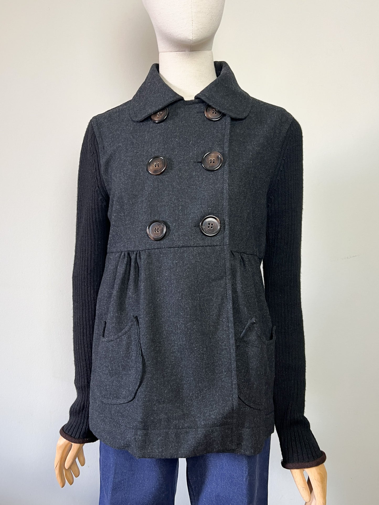 Caban Femme Cop Copine Bi-Matière - Laine & Maille - Anthracite & Noir - Taille 40