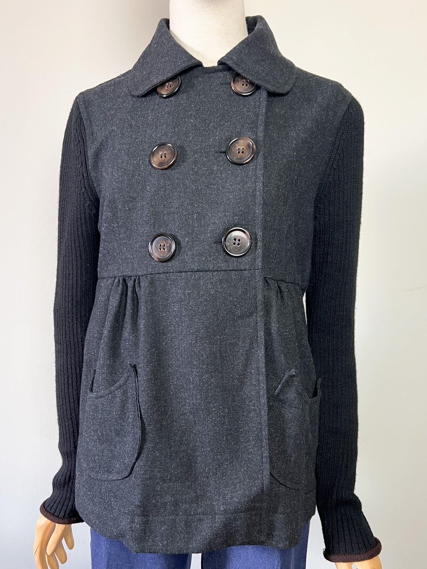 Caban Femme Cop Copine Bi-Matière - Laine & Maille - Anthracite & Noir - Taille 40