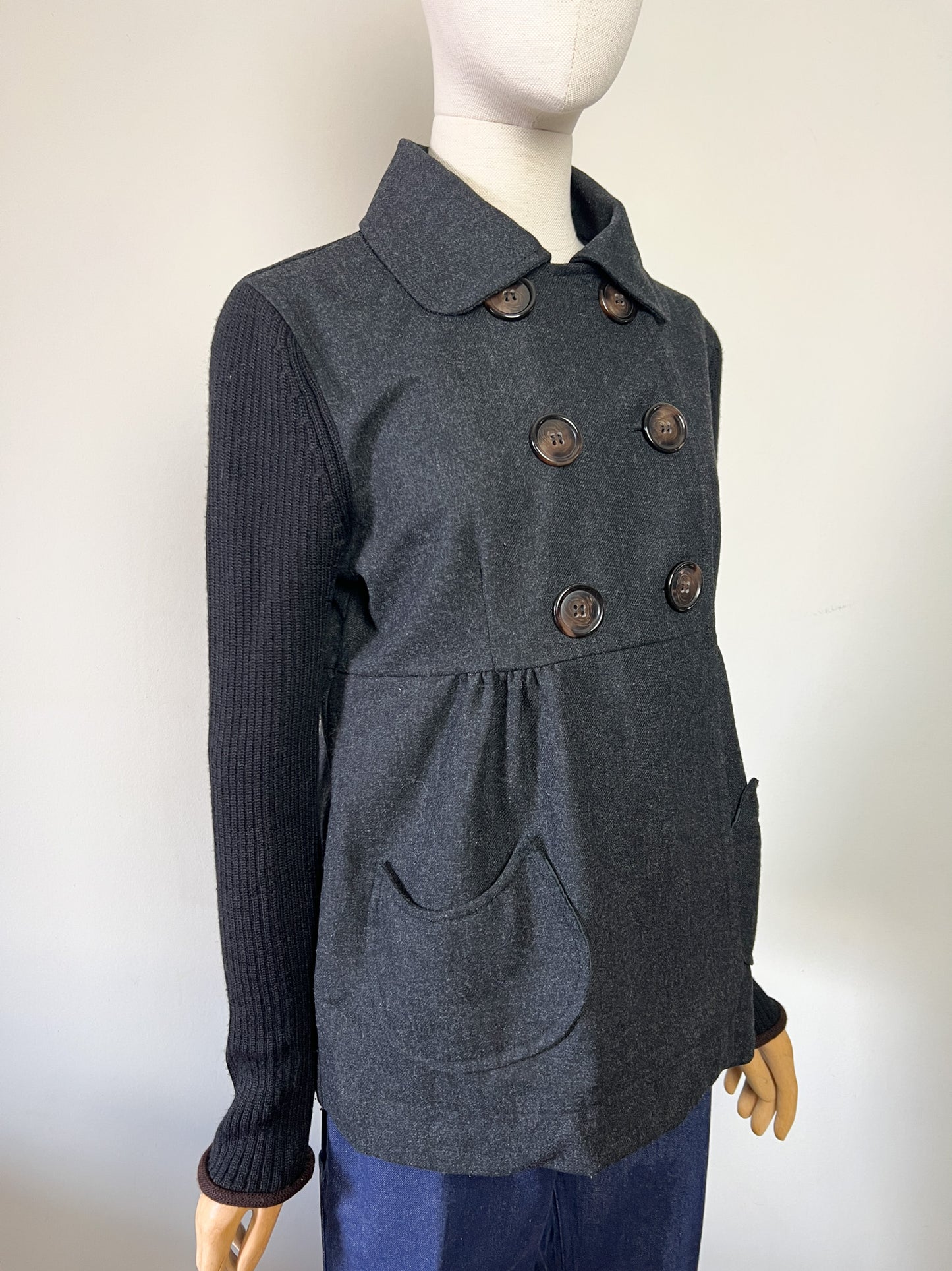 Caban Femme Cop Copine Bi-Matière - Laine & Maille - Anthracite & Noir - Taille 40