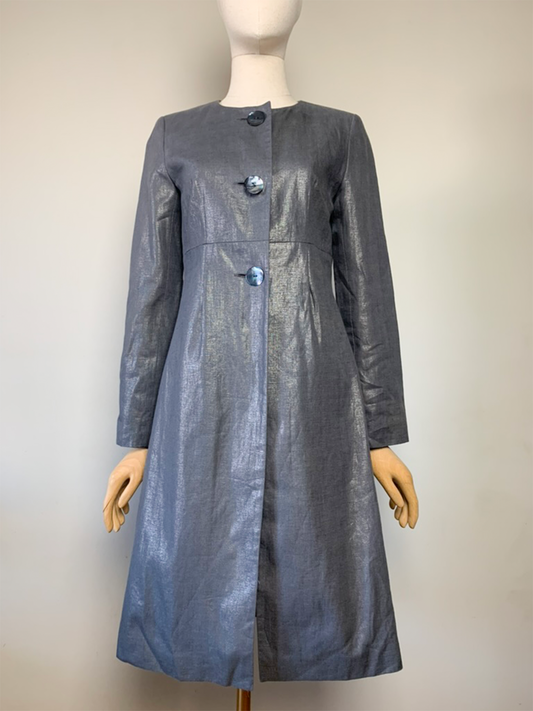 Veste mi longue grise métallisée en lin 123