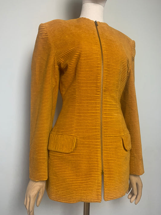 Veste Vintage Angelo Tarlazzi en Velours Côtelé - Jaune Moutarde - T. 38