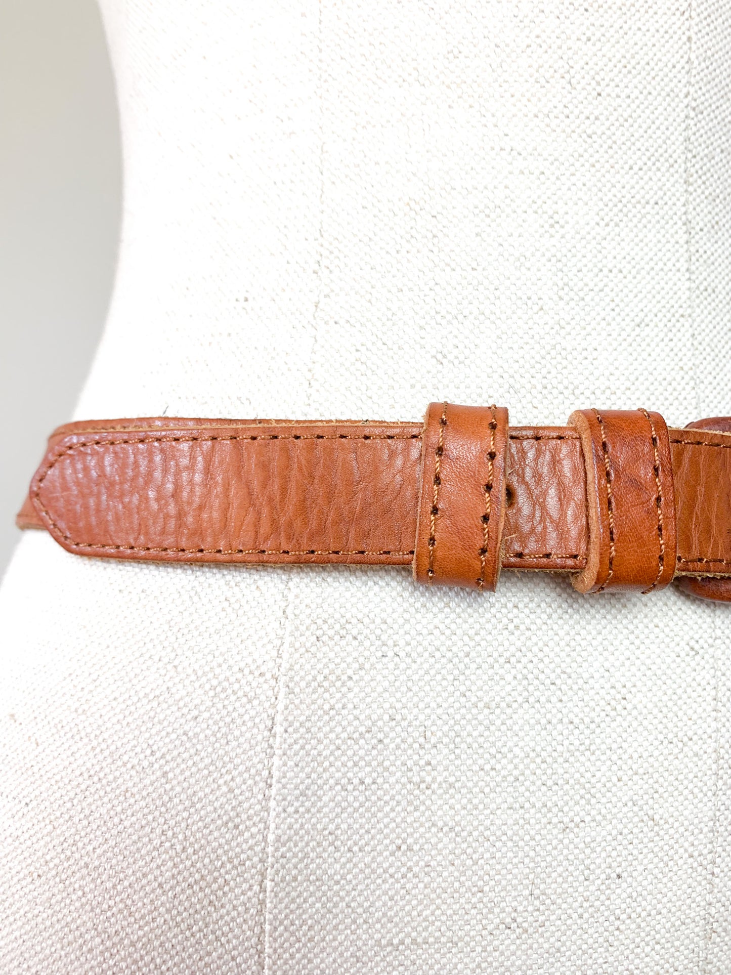 Ceinture Vintage Années 90 Cuir Véritable Camel & Chaînes Dorées - T 75