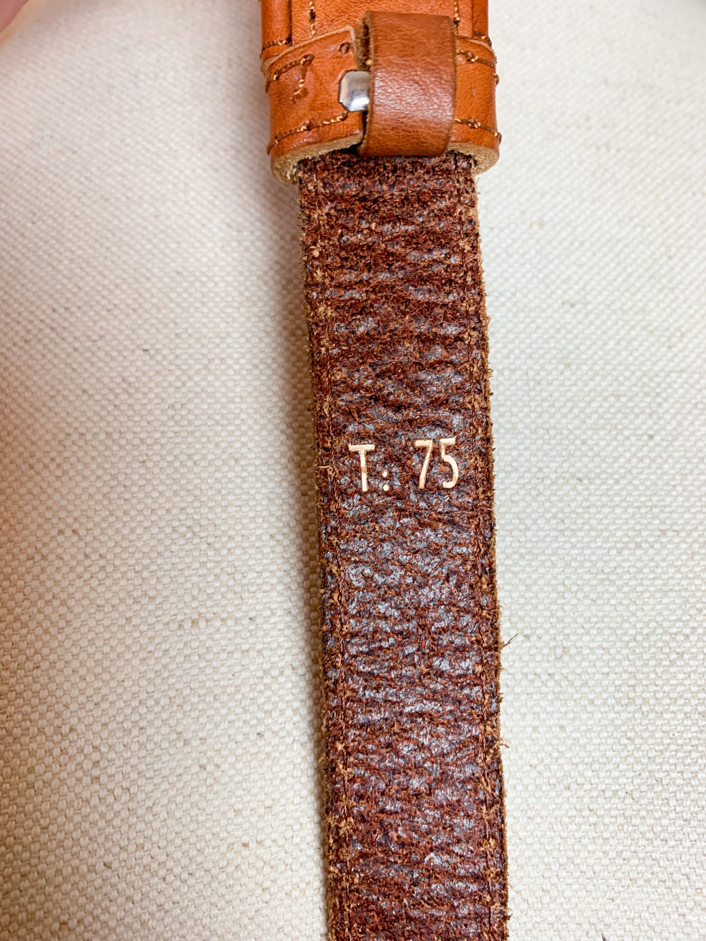 Ceinture Vintage Années 90 Cuir Véritable Camel & Chaînes Dorées - T 75