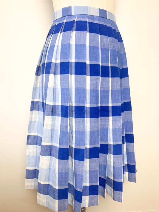 Jupe Plissée Vintage Légère à Carreaux Bleus & Blancs - Longueur Genoux - Années 70/80 - T. 34 FR (XS)